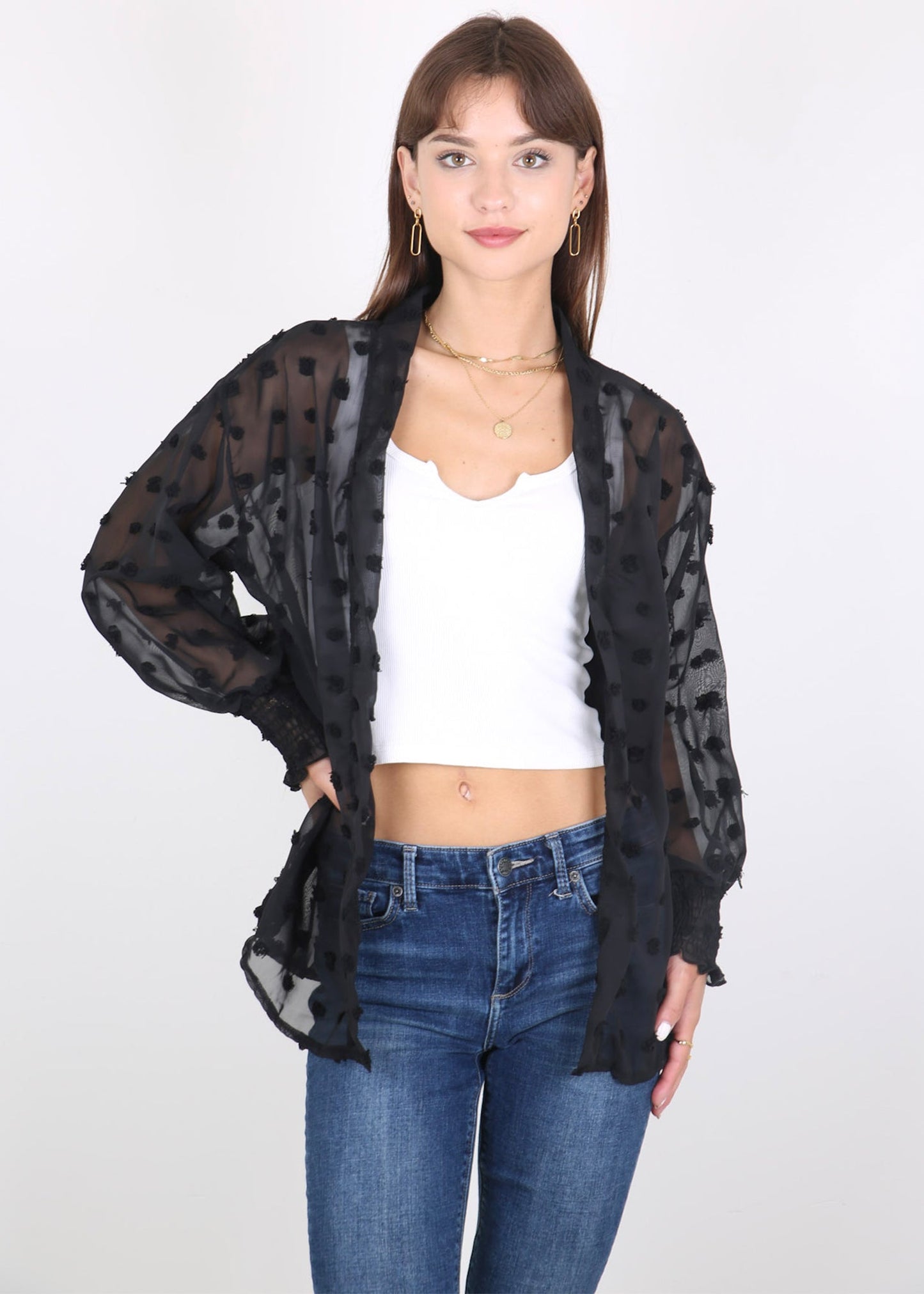 Clip Dot Bishop Sleeve Cardi