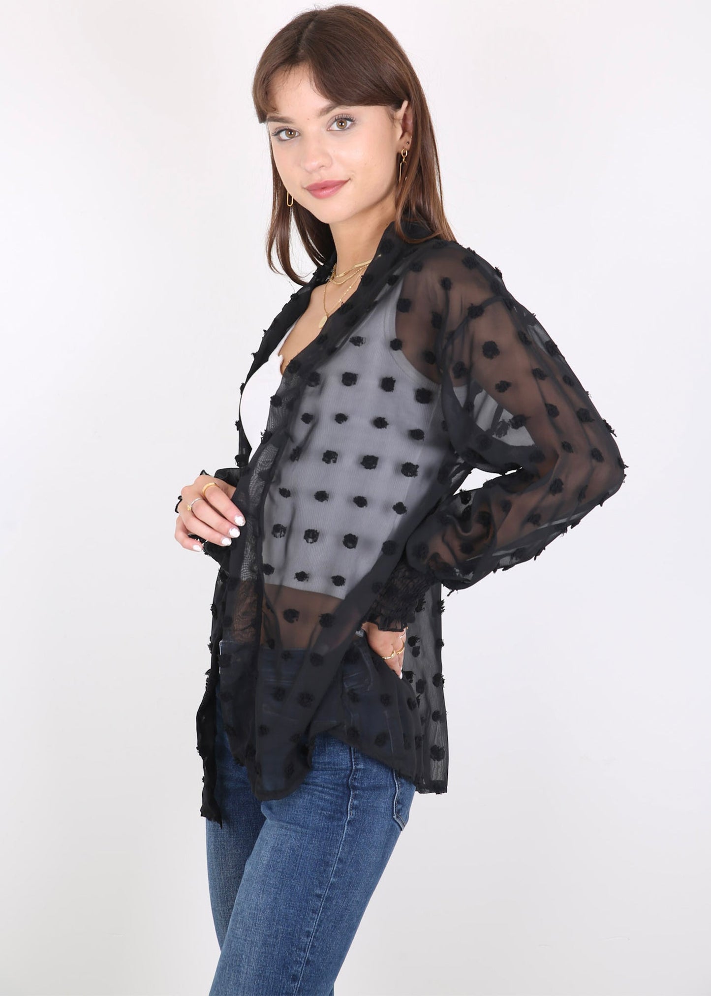 Clip Dot Bishop Sleeve Cardi