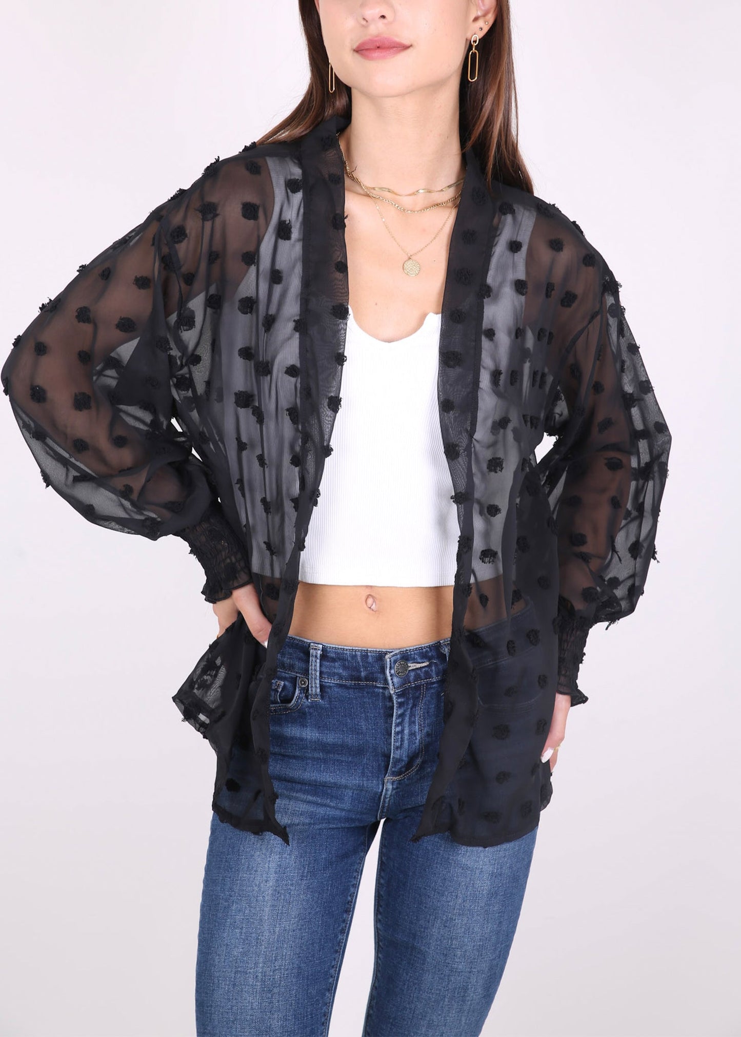 Clip Dot Bishop Sleeve Cardi