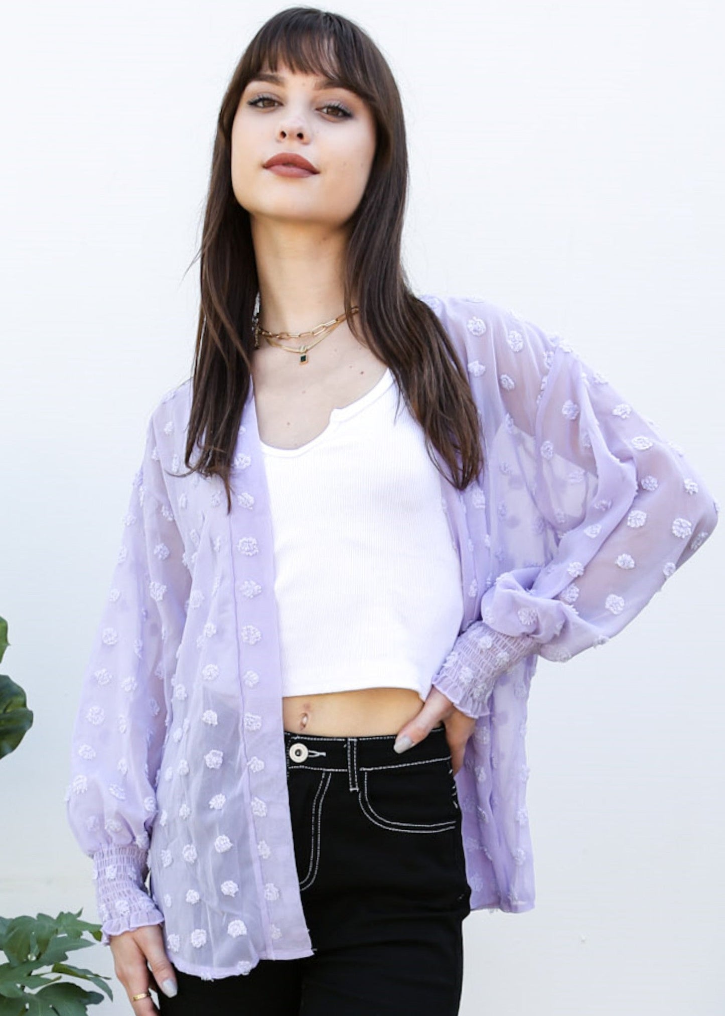 Clip Dot Bishop Sleeve Cardi