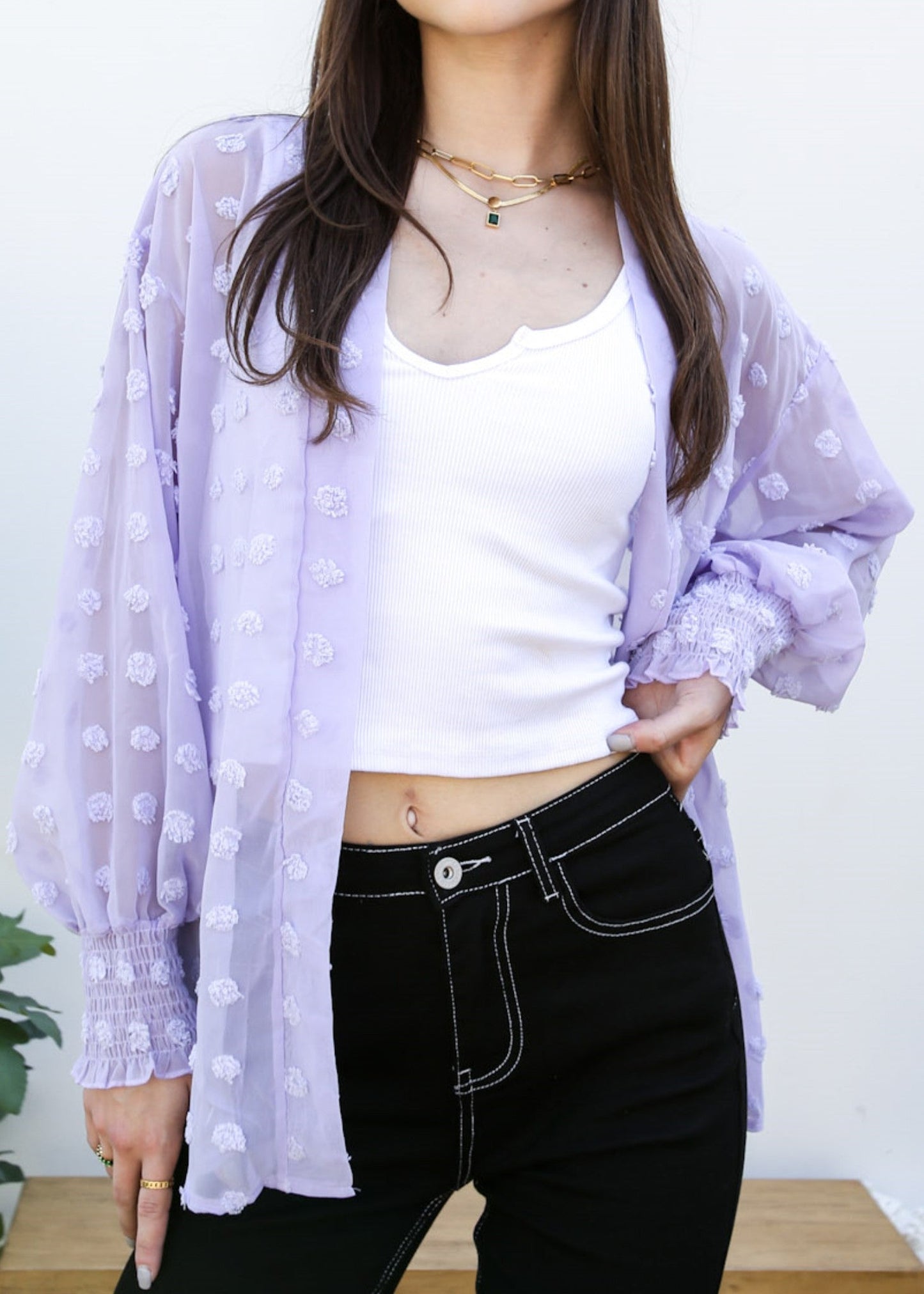 Clip Dot Bishop Sleeve Cardi