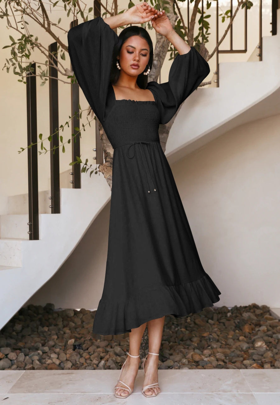 Shirred Bishop Sleeve Dress