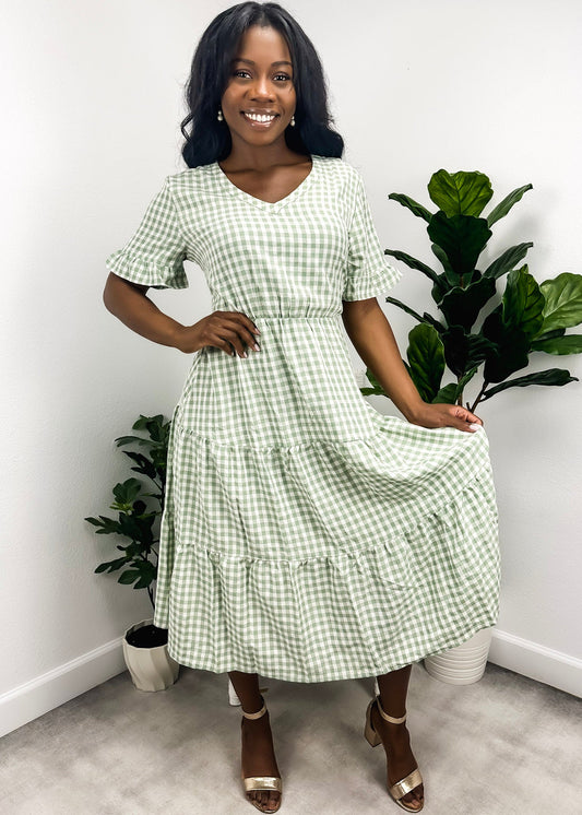 Gingham Print Short Sleeve Dress