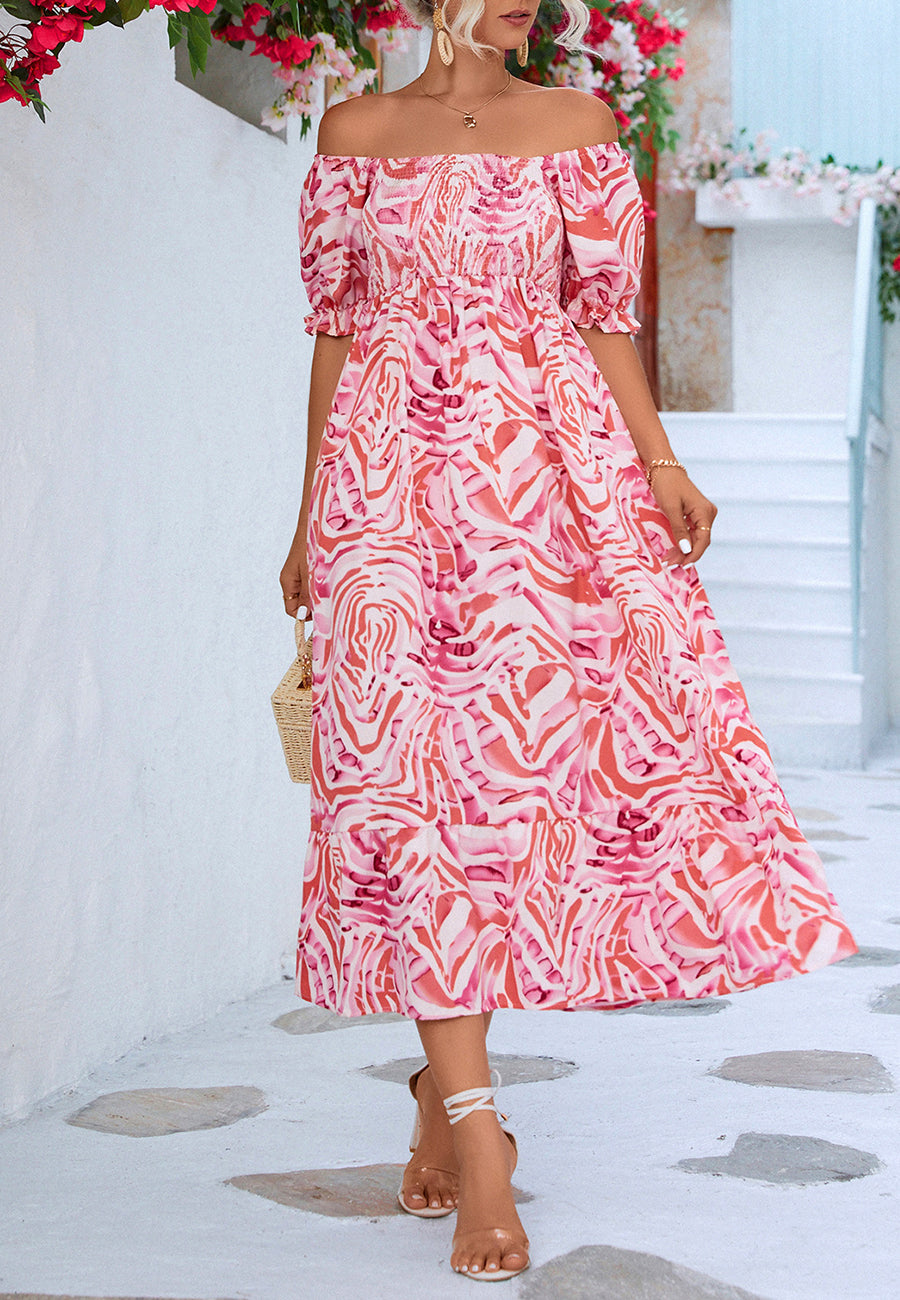 Abstract Print Puff Sleeve Dress