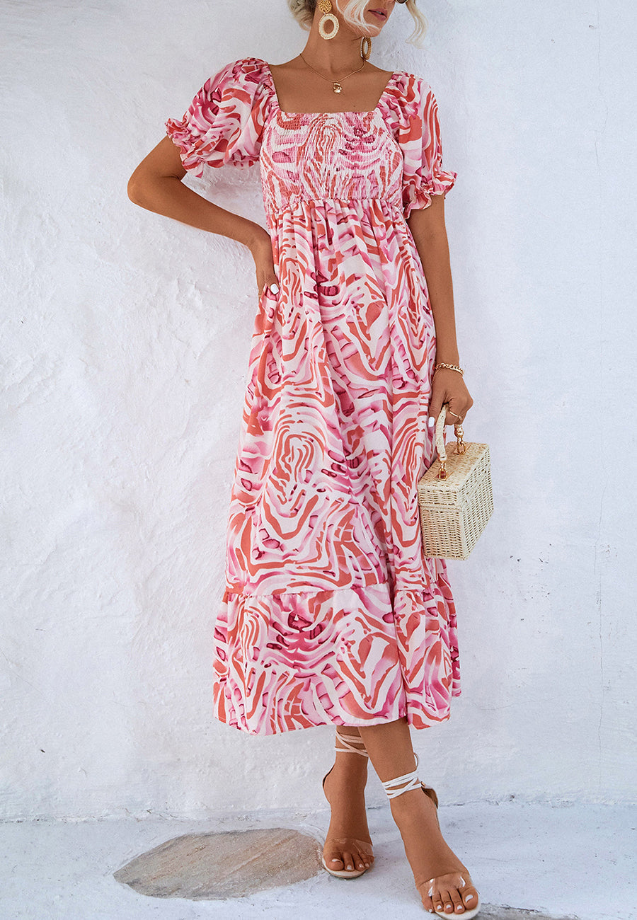 Abstract Print Puff Sleeve Dress