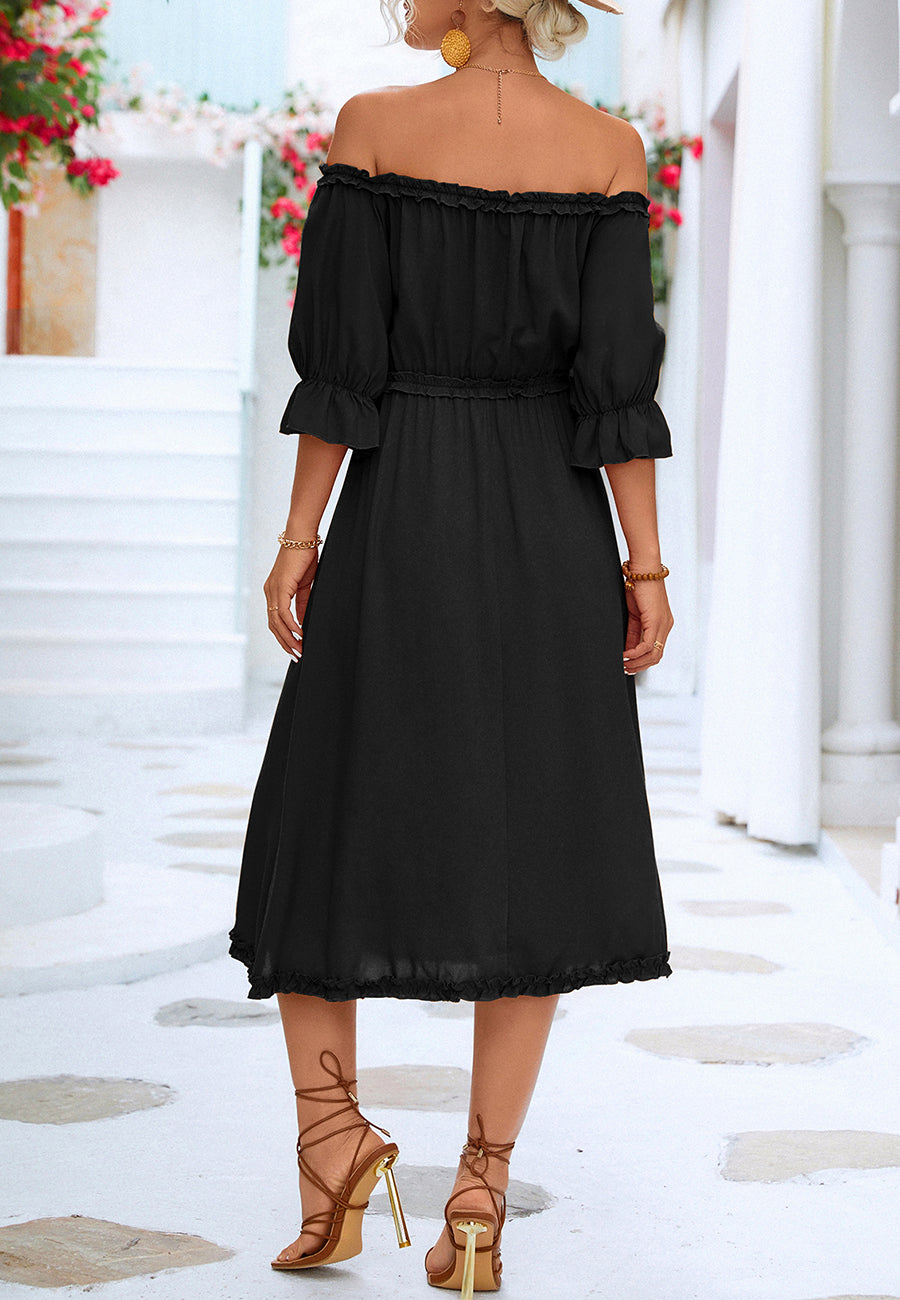 Ruffle Trim Off-Shoulder Dress