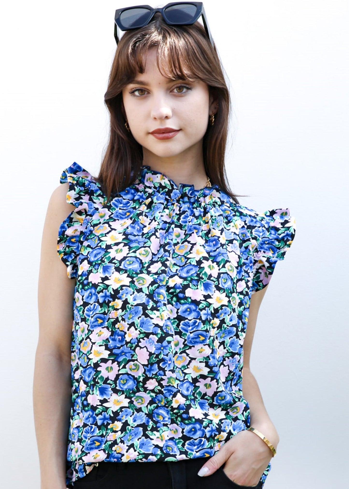 Floral Print Ruffle Detail Blouse