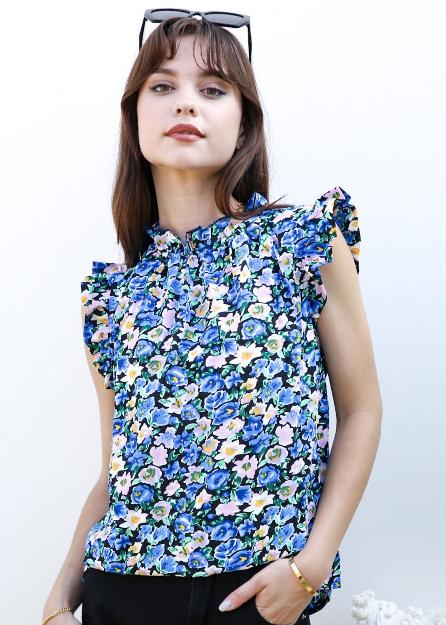 Floral Print Ruffle Detail Blouse