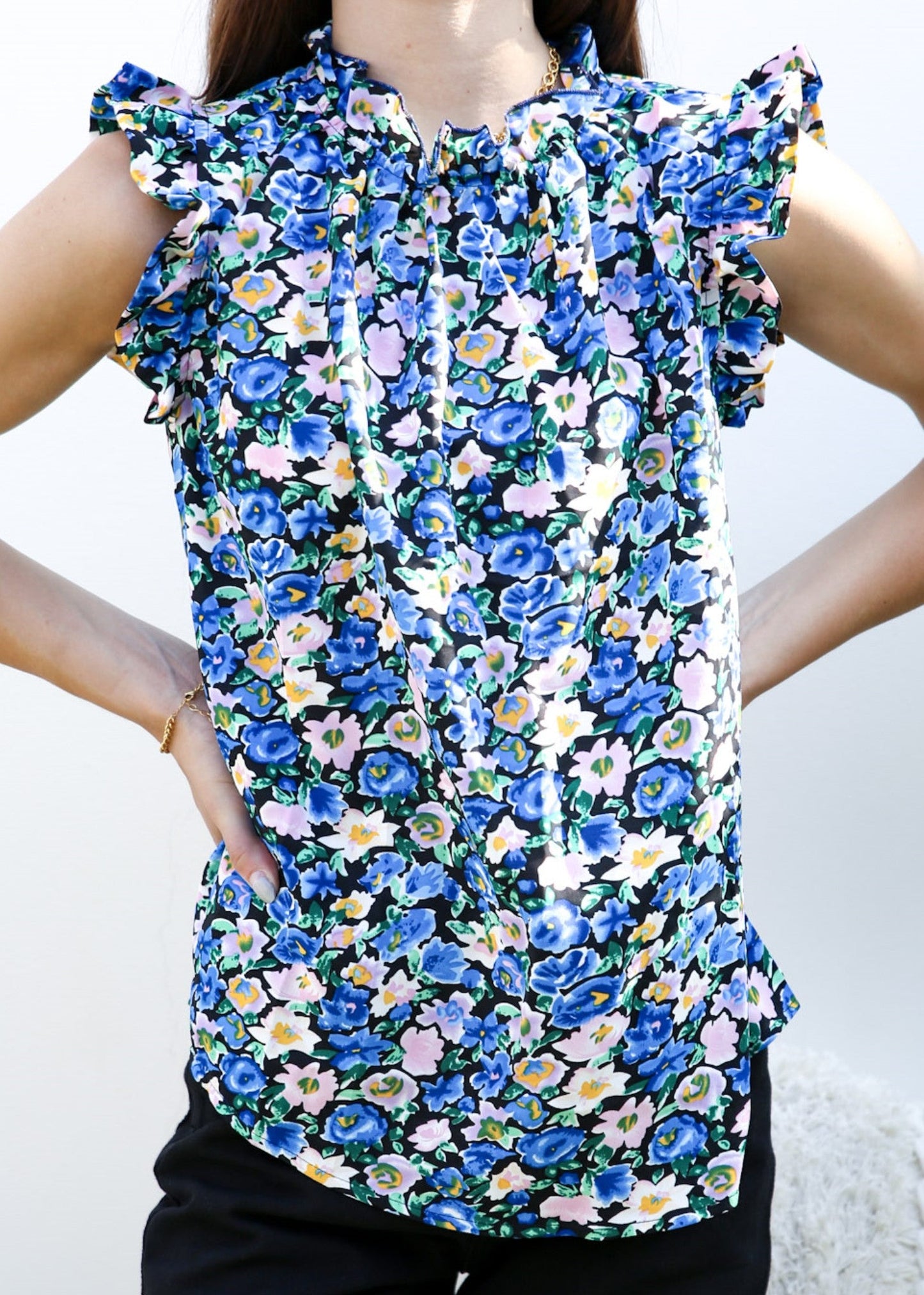 Floral Print Ruffle Detail Blouse