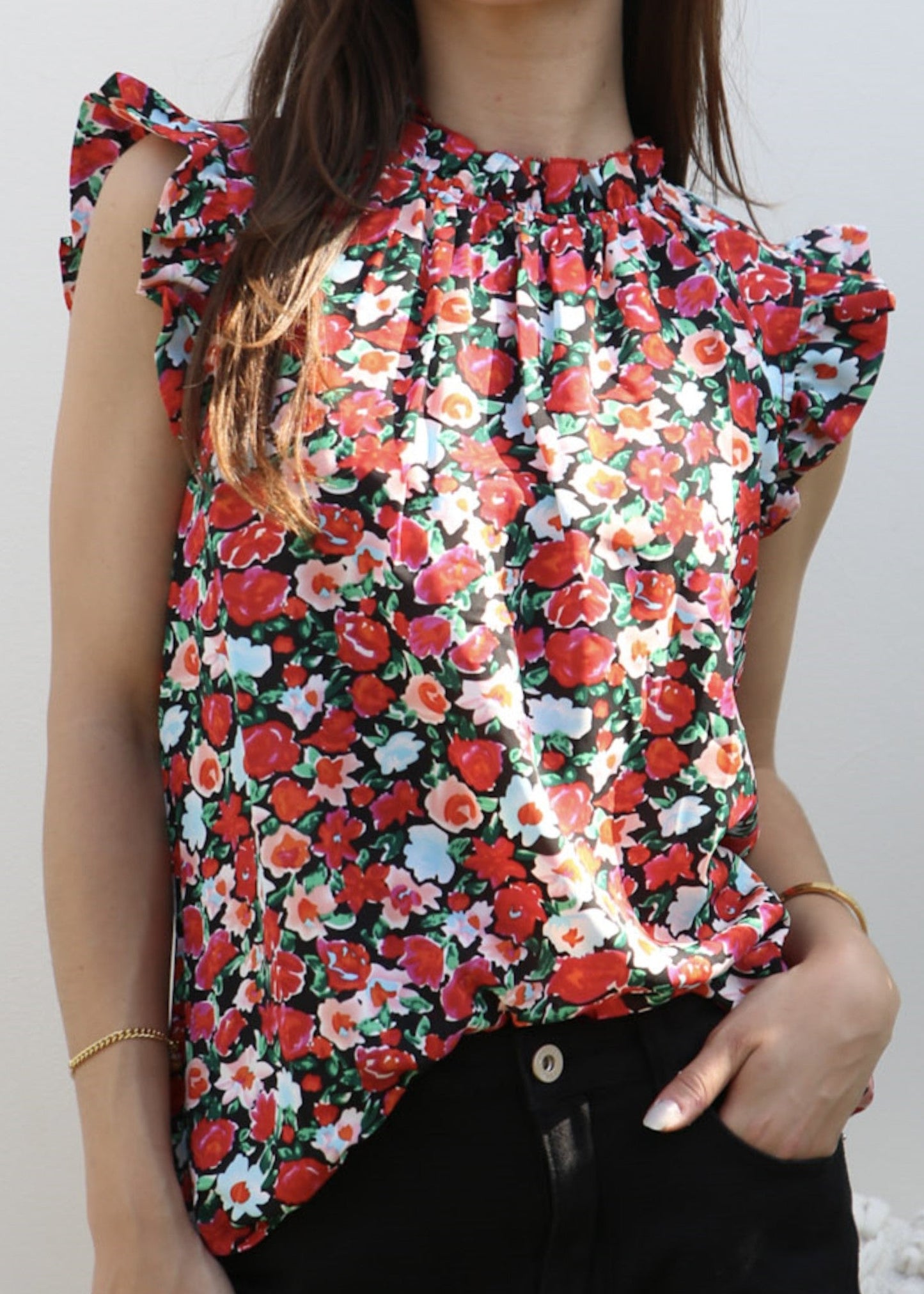 Floral Print Ruffle Detail Blouse