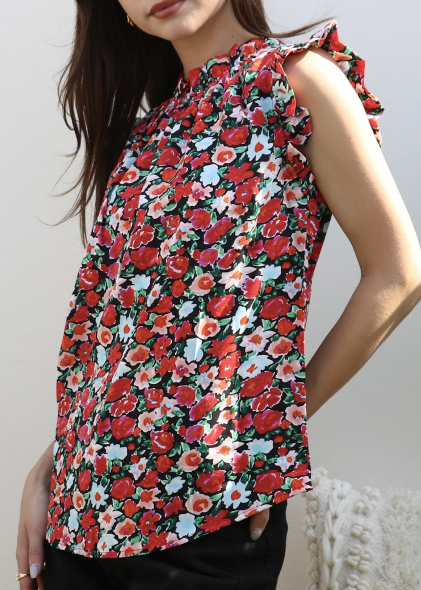 Floral Print Ruffle Detail Blouse