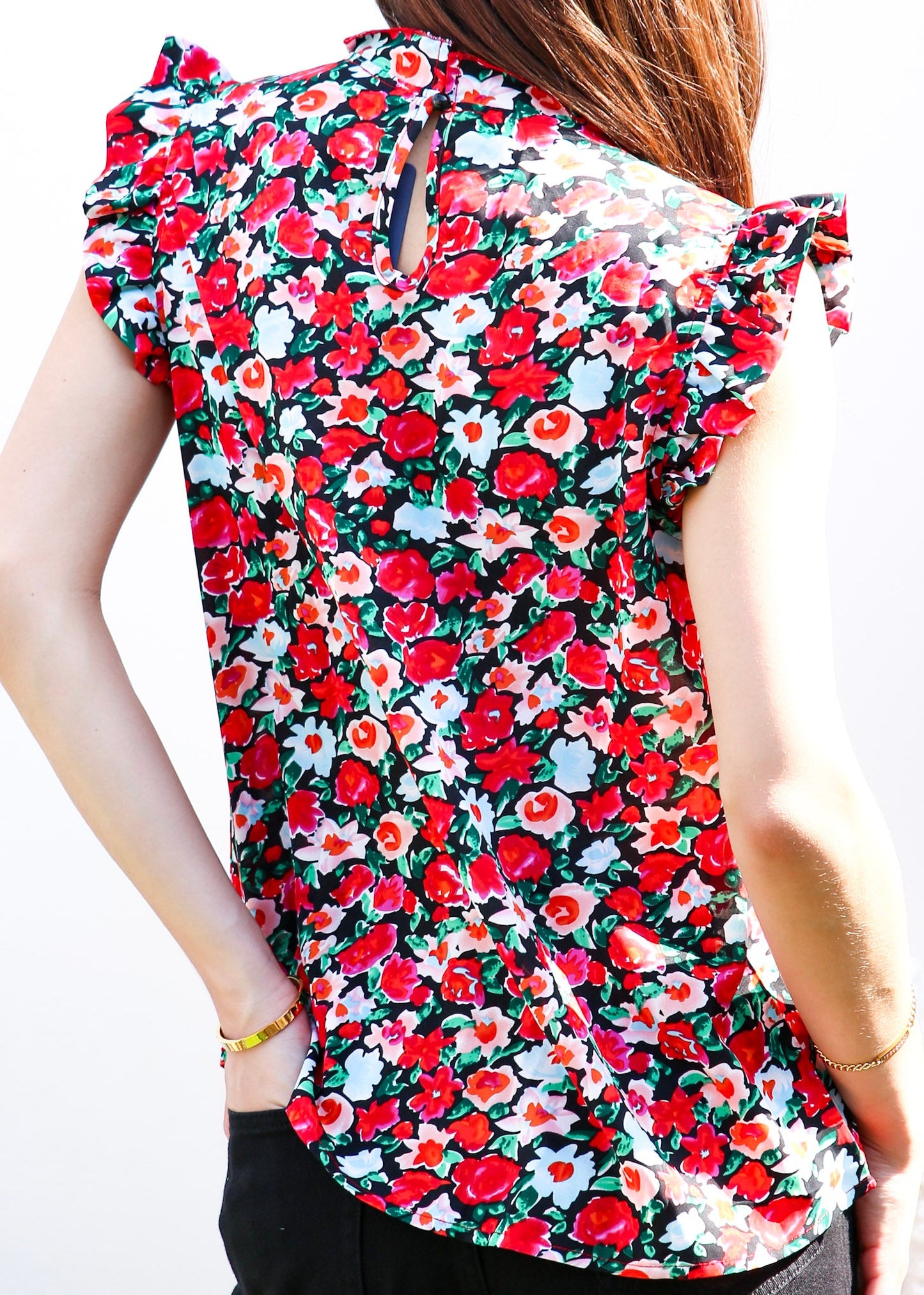 Floral Print Ruffle Detail Blouse