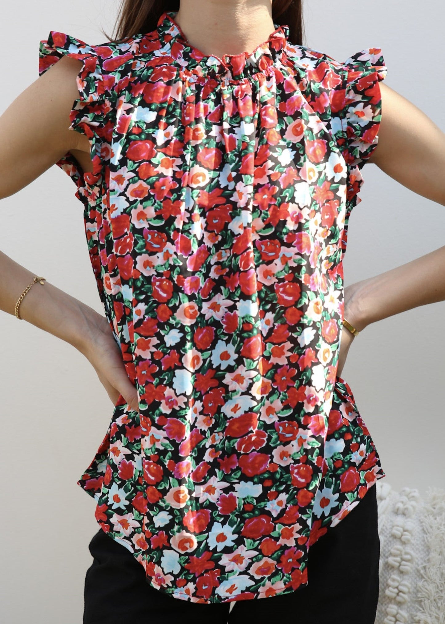 Floral Print Ruffle Detail Blouse