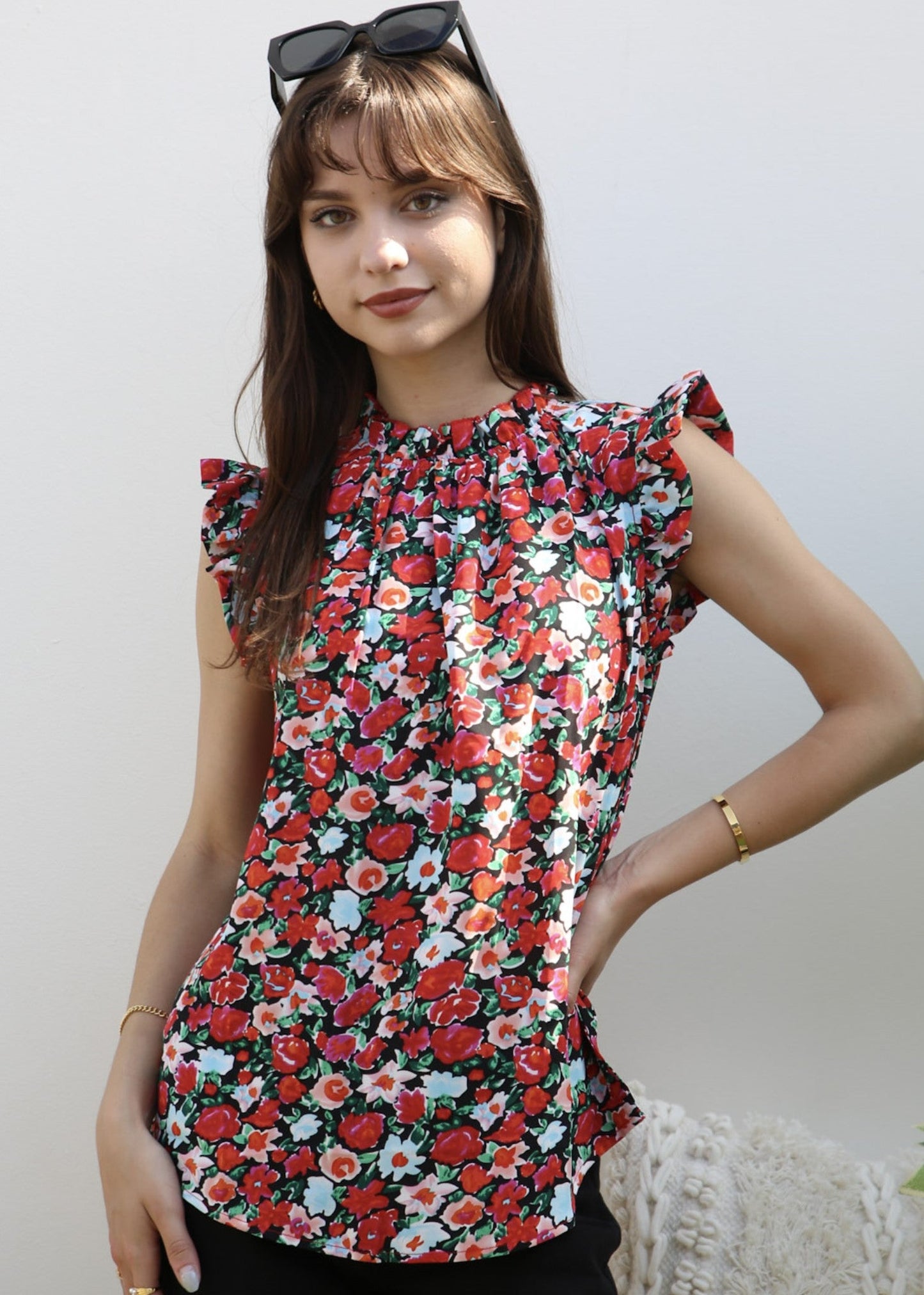 Floral Print Ruffle Detail Blouse