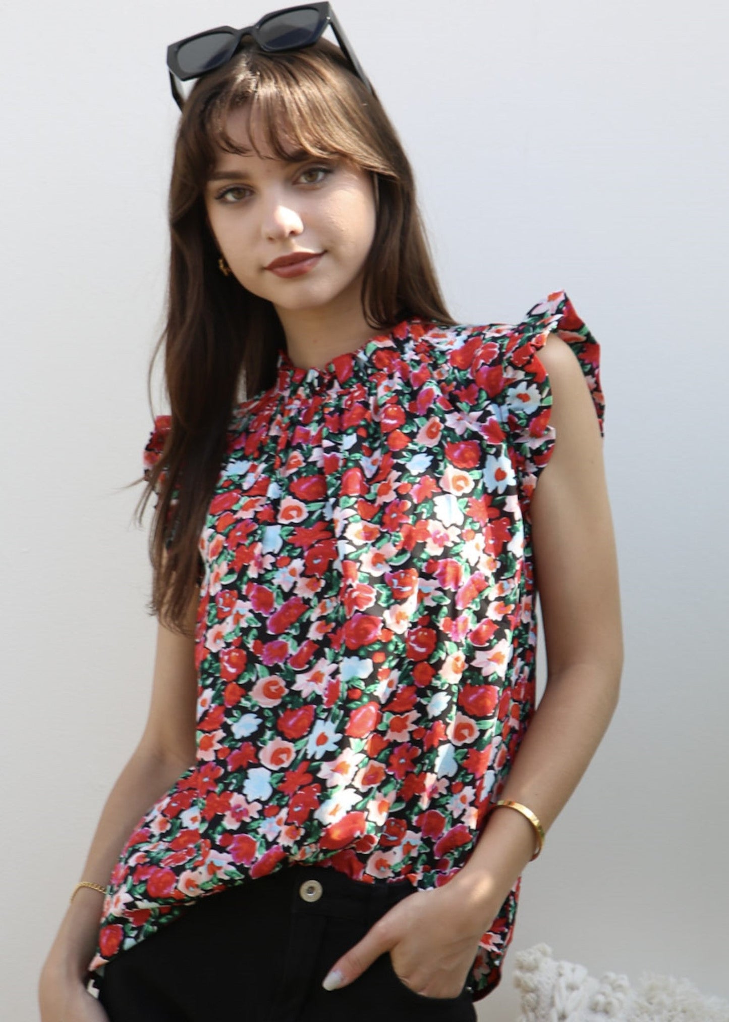 Floral Print Ruffle Detail Blouse