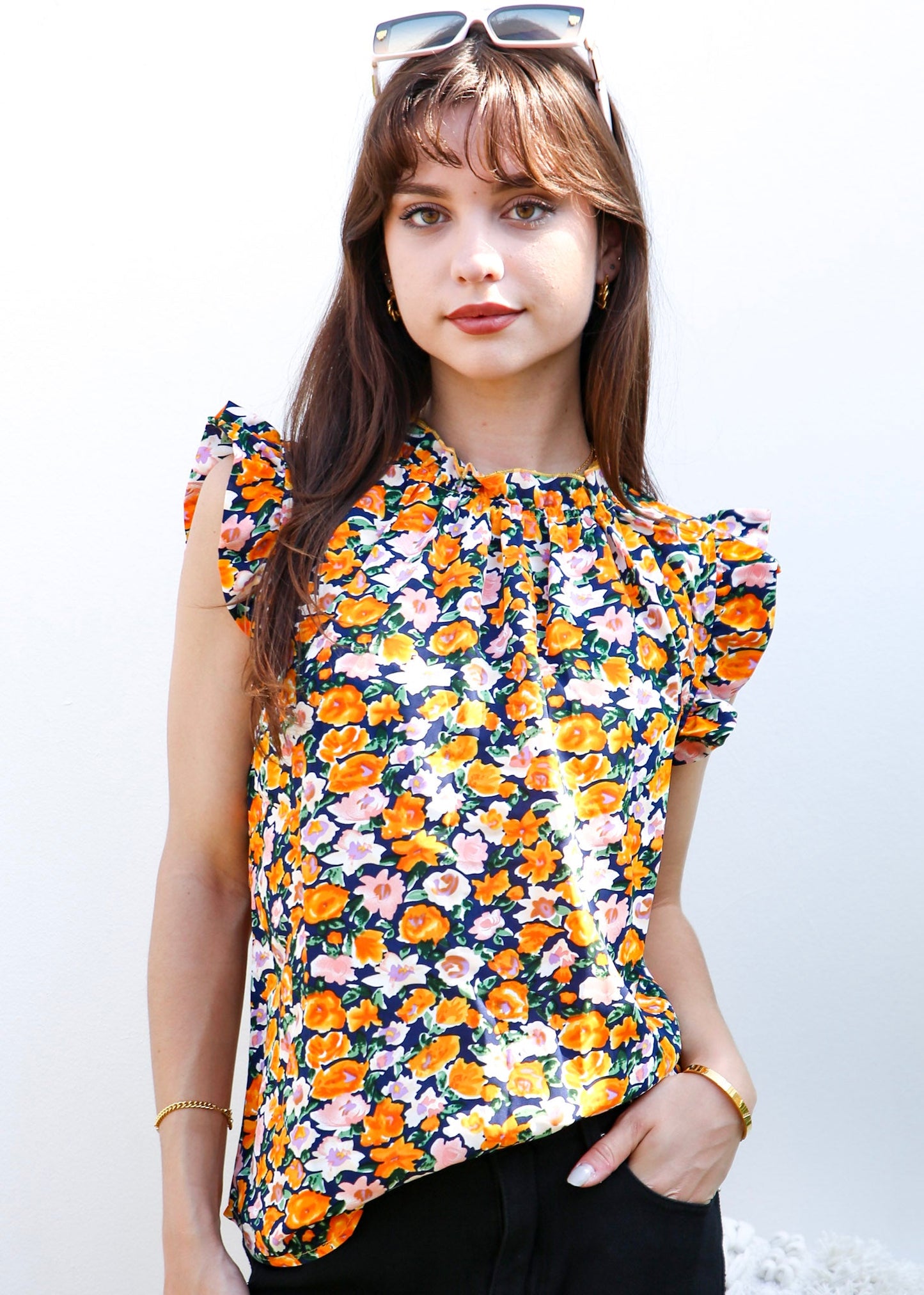 Floral Print Ruffle Detail Blouse