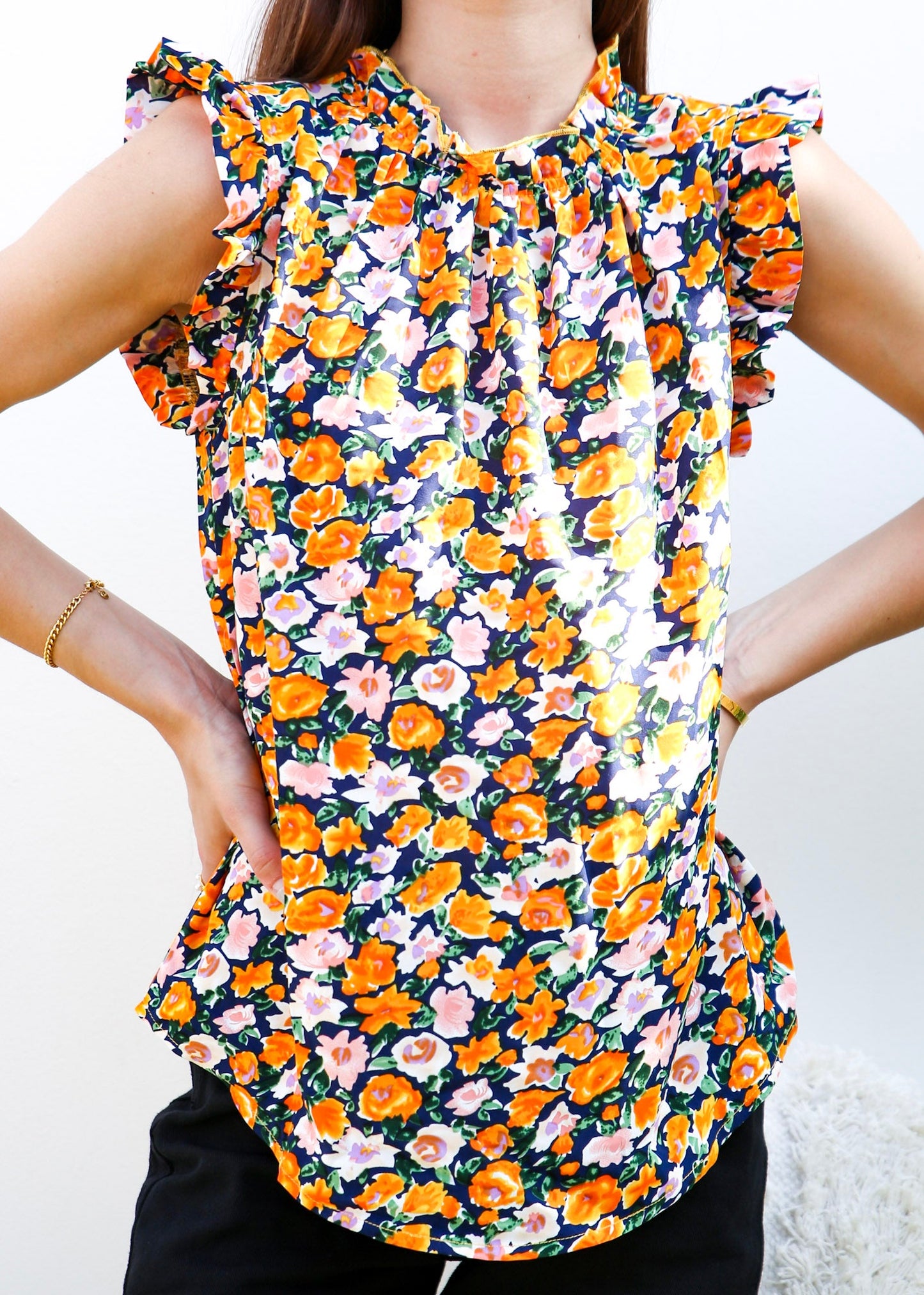 Floral Print Ruffle Detail Blouse