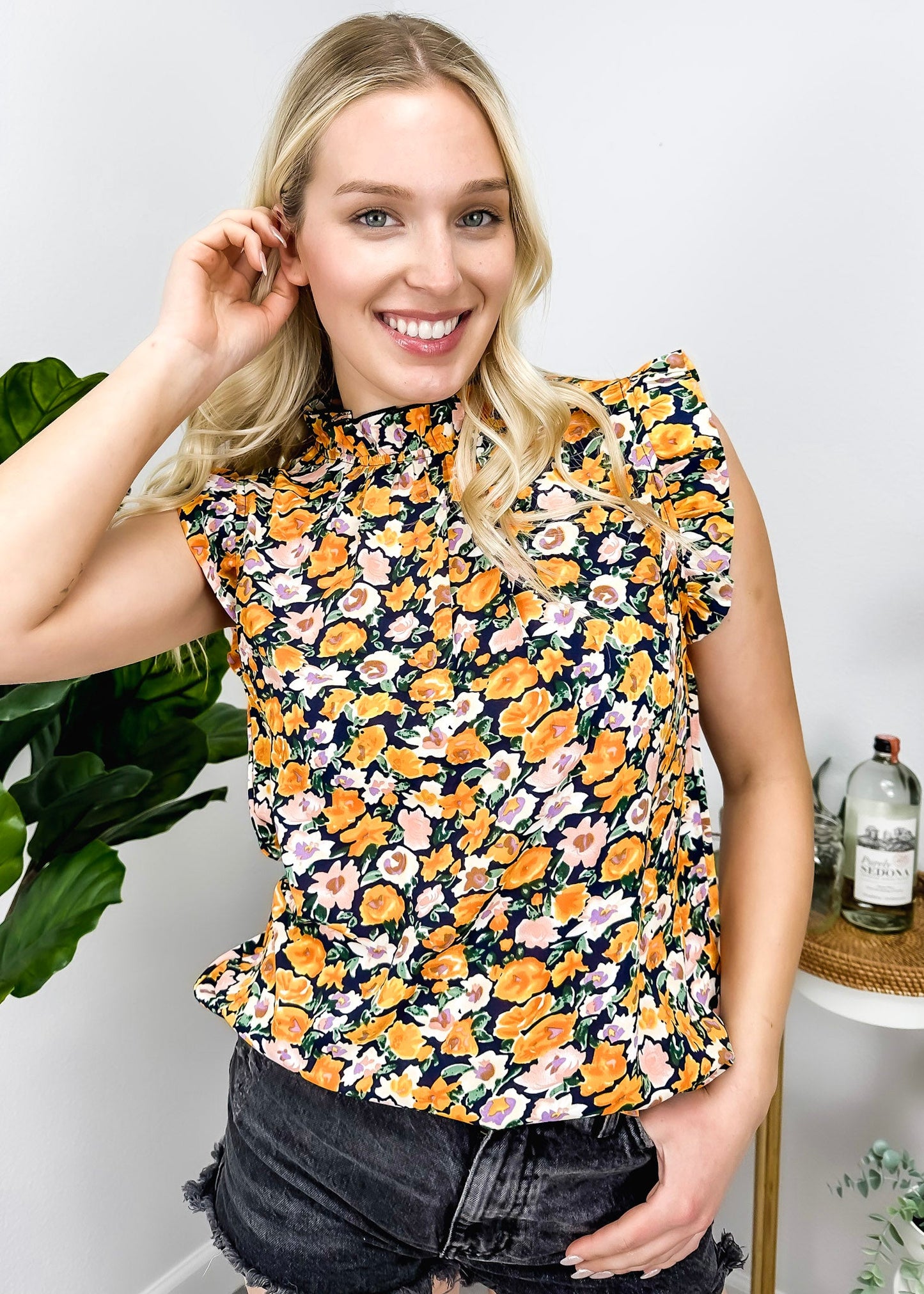 Floral Print Ruffle Detail Blouse