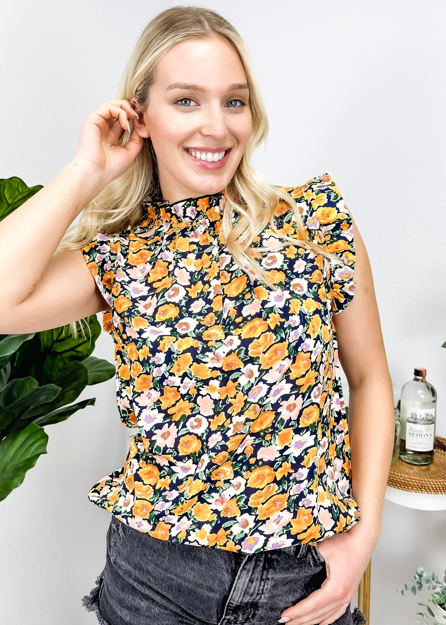 Floral Print Ruffle Detail Blouse