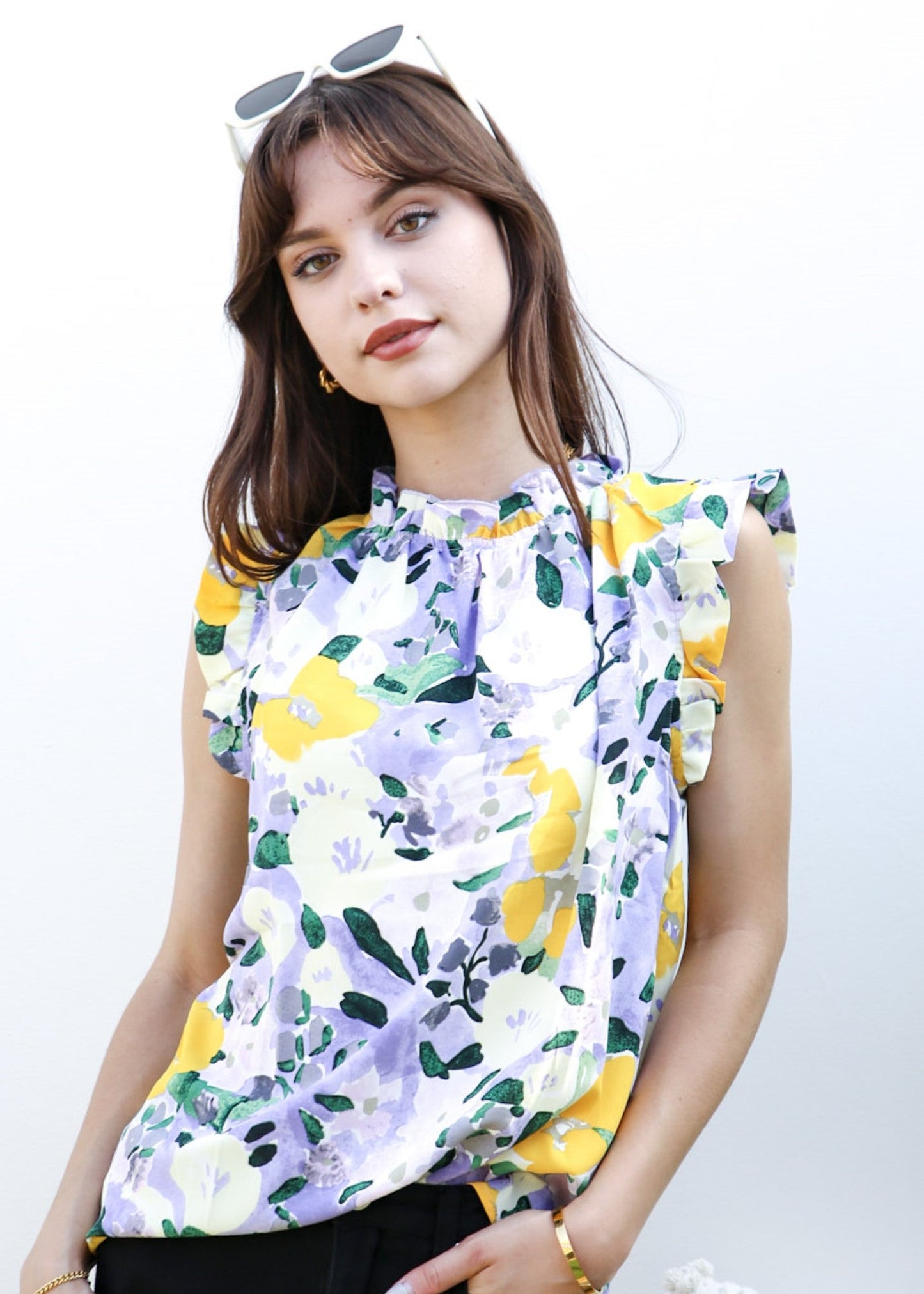 Floral Print Ruffle Detail Blouse