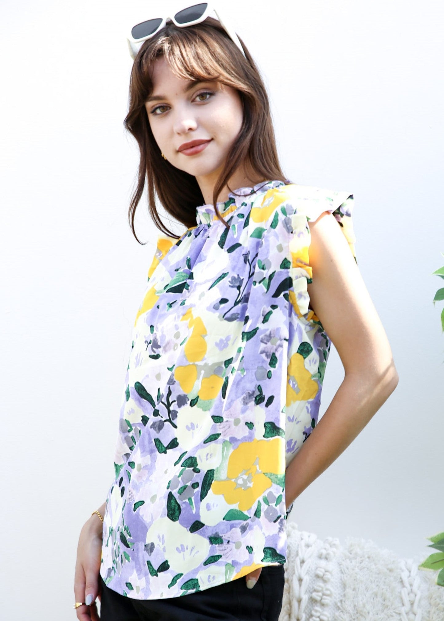 Floral Print Ruffle Detail Blouse