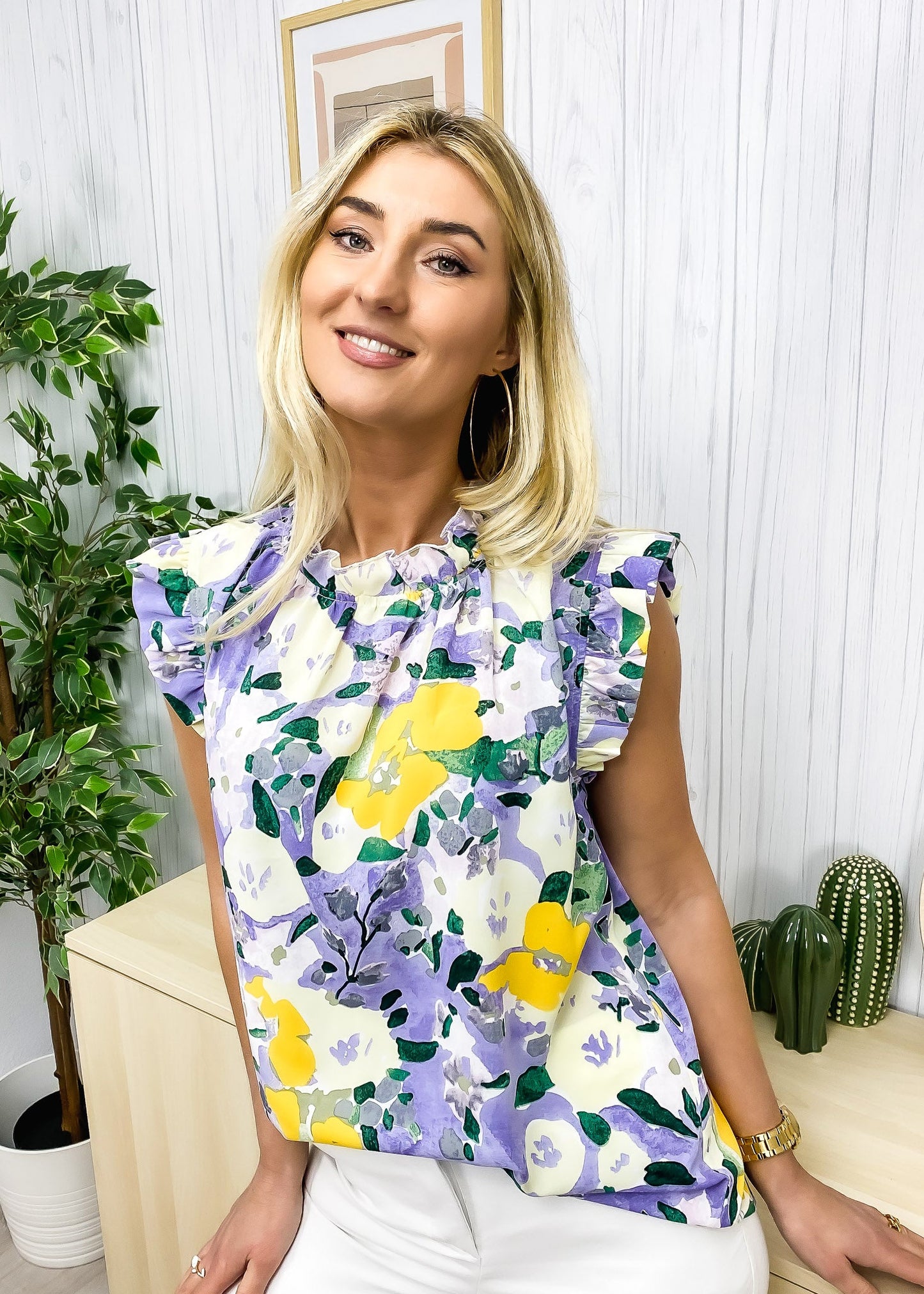 Floral Print Ruffle Detail Blouse