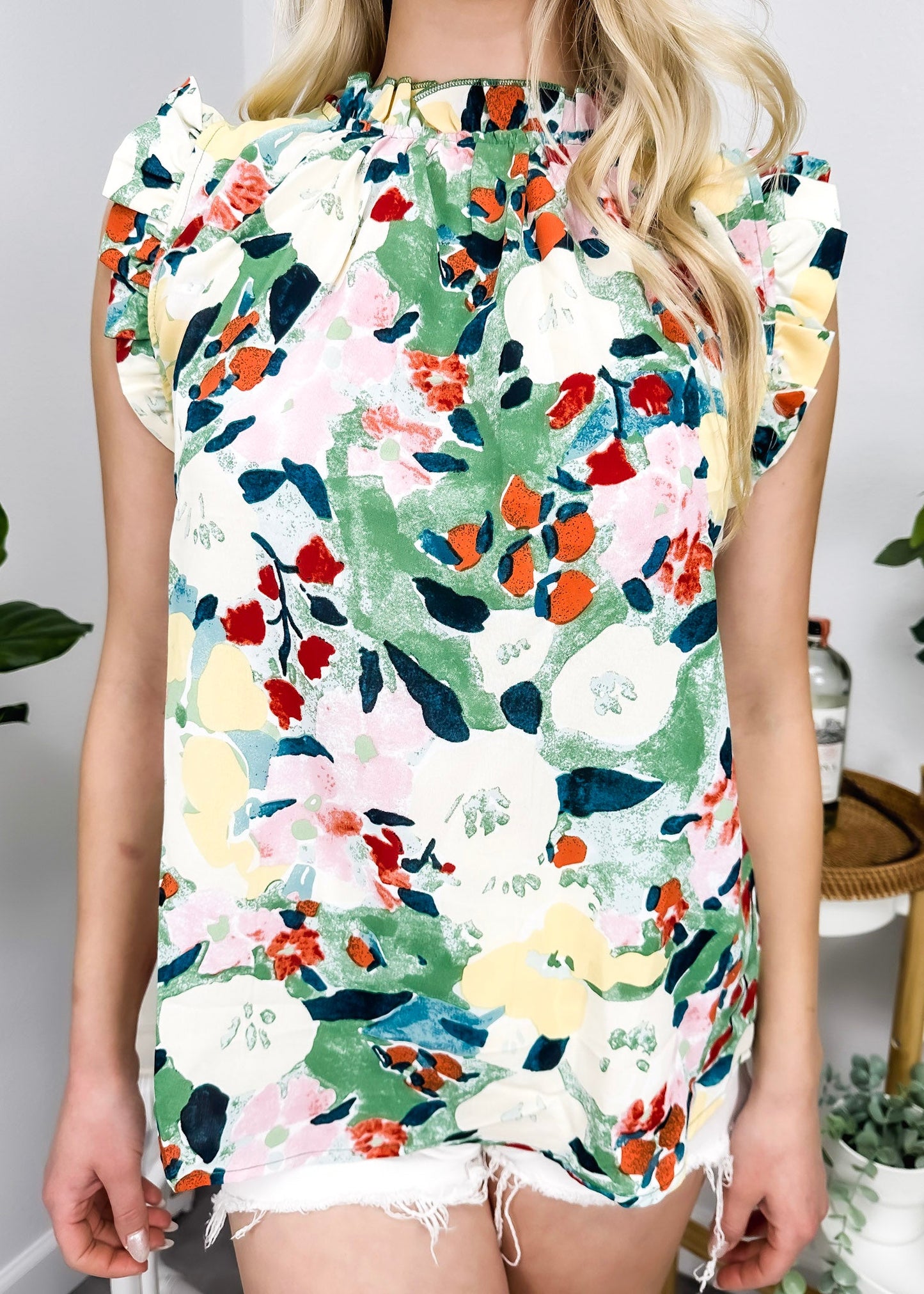 Floral Print Ruffle Detail Blouse