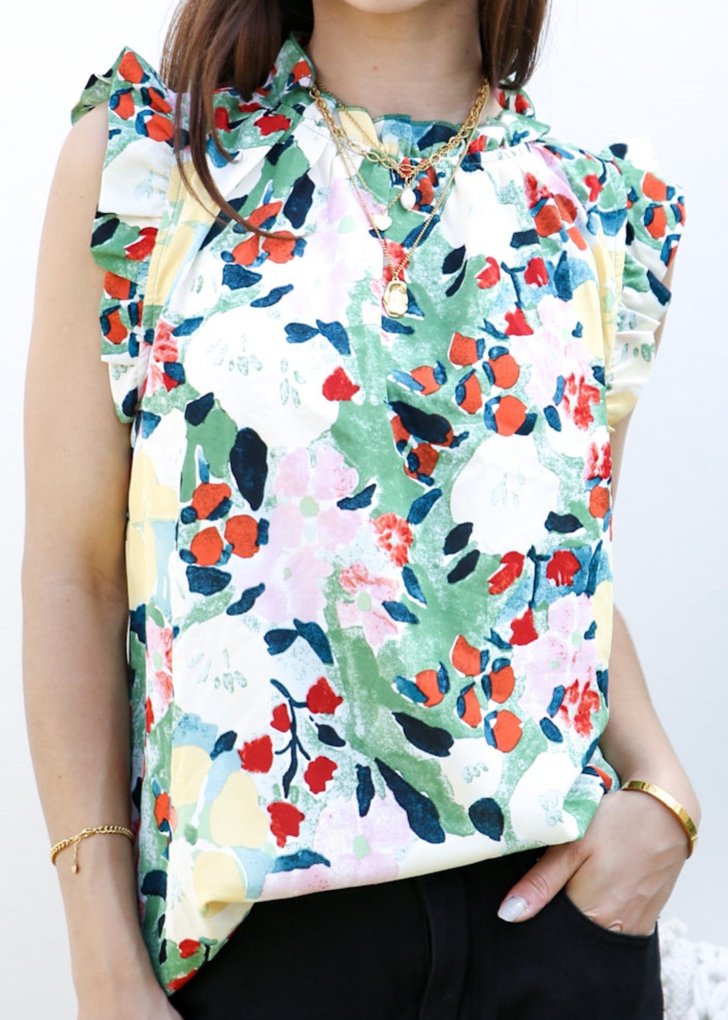 Floral Print Ruffle Detail Blouse