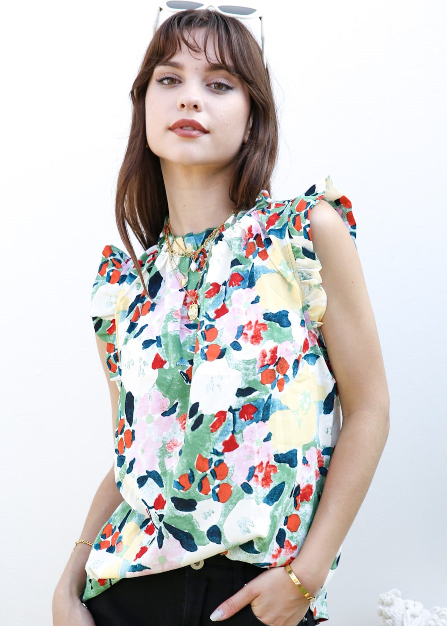 Floral Print Ruffle Detail Blouse