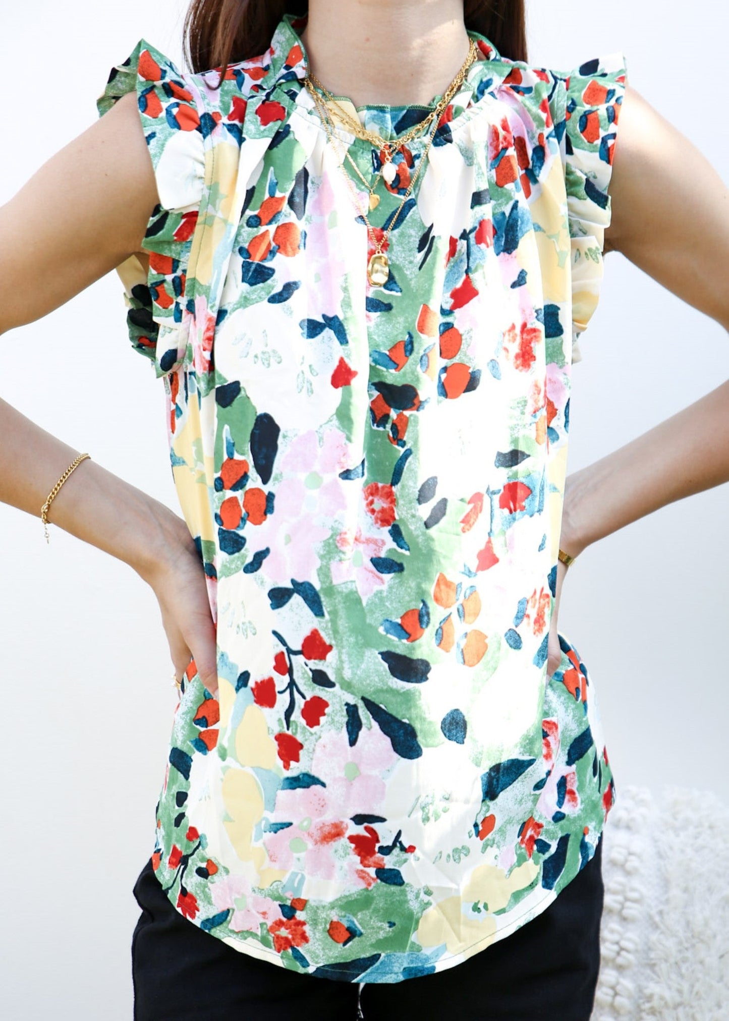 Floral Print Ruffle Detail Blouse