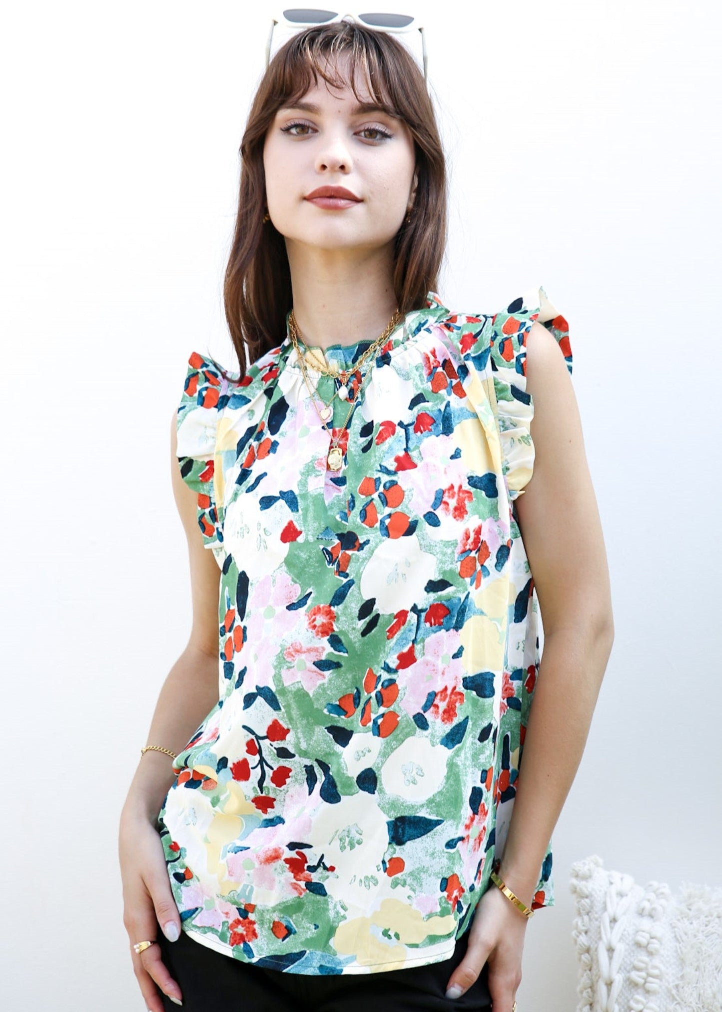 Floral Print Ruffle Detail Blouse
