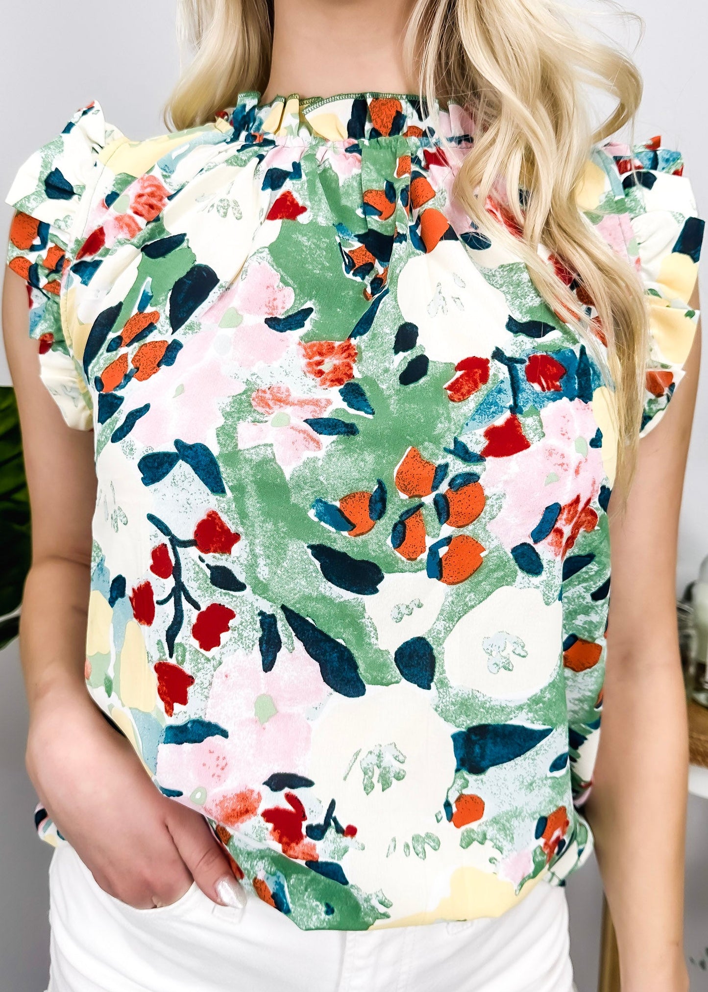 Floral Print Ruffle Detail Blouse