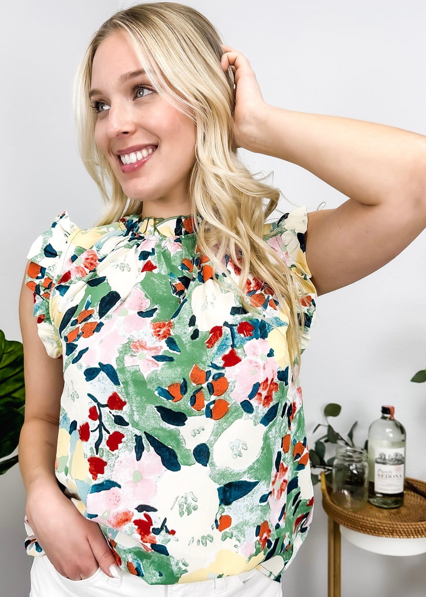 Floral Print Ruffle Detail Blouse