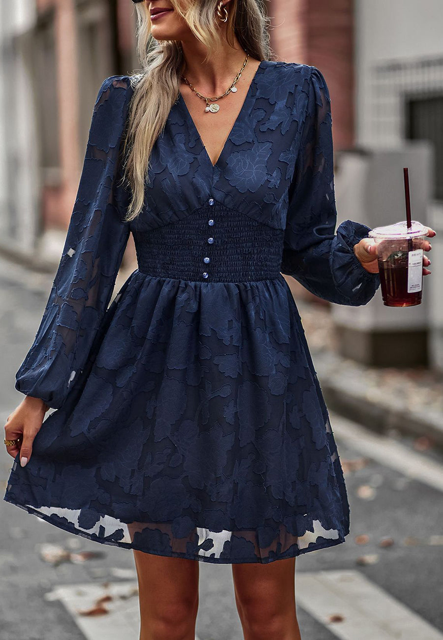 Shirred Button Waist Dress