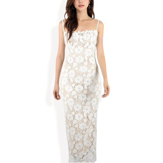 Anna-Kaci Women's Floral Lace Maxi Dress with Spaghetti Straps and Scalloped Hem