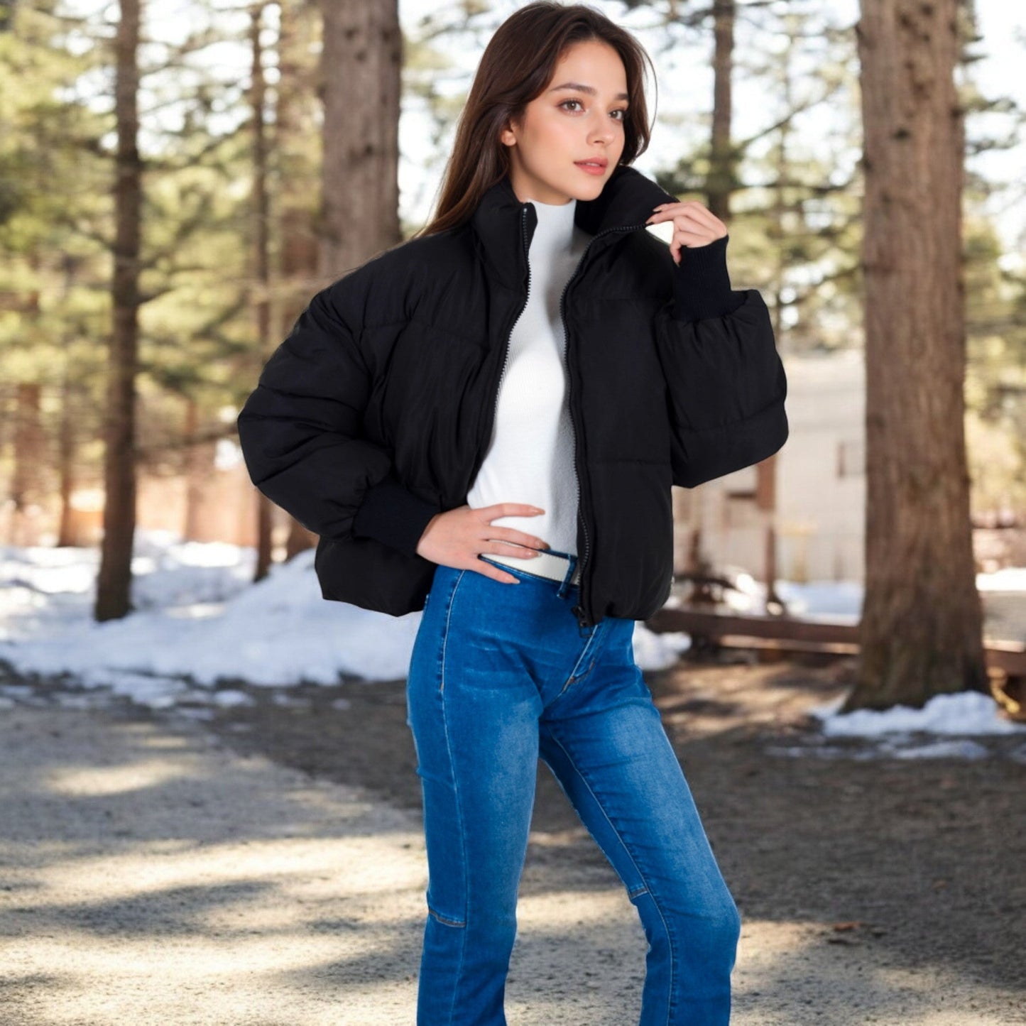 Oversized Quilted Puffer Jacket with Zipper Front