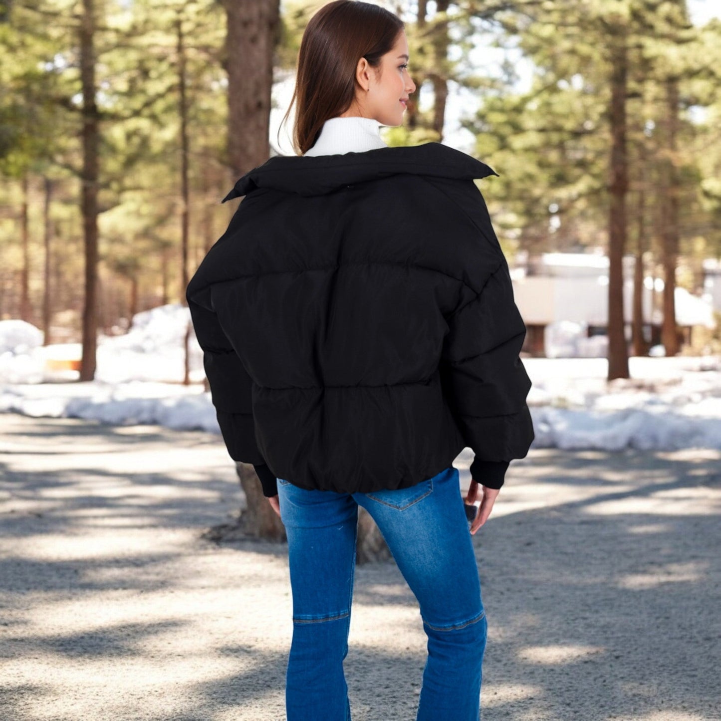 Oversized Quilted Puffer Jacket with Zipper Front