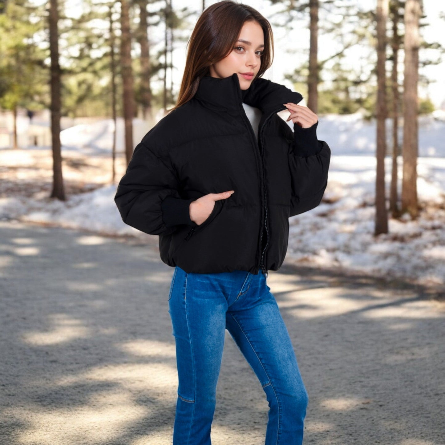 Oversized Quilted Puffer Jacket with Zipper Front