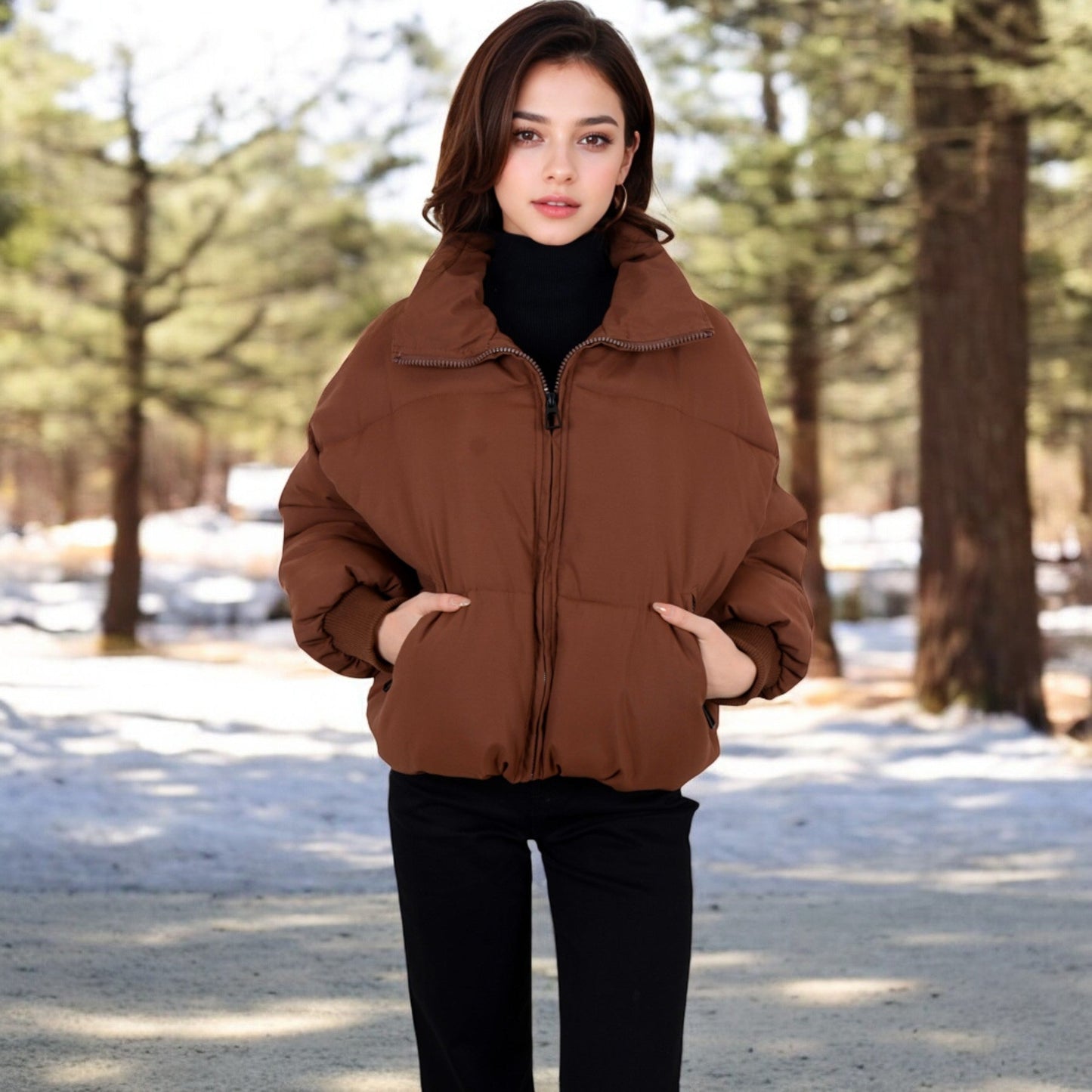 Oversized Quilted Puffer Jacket with Zipper Front