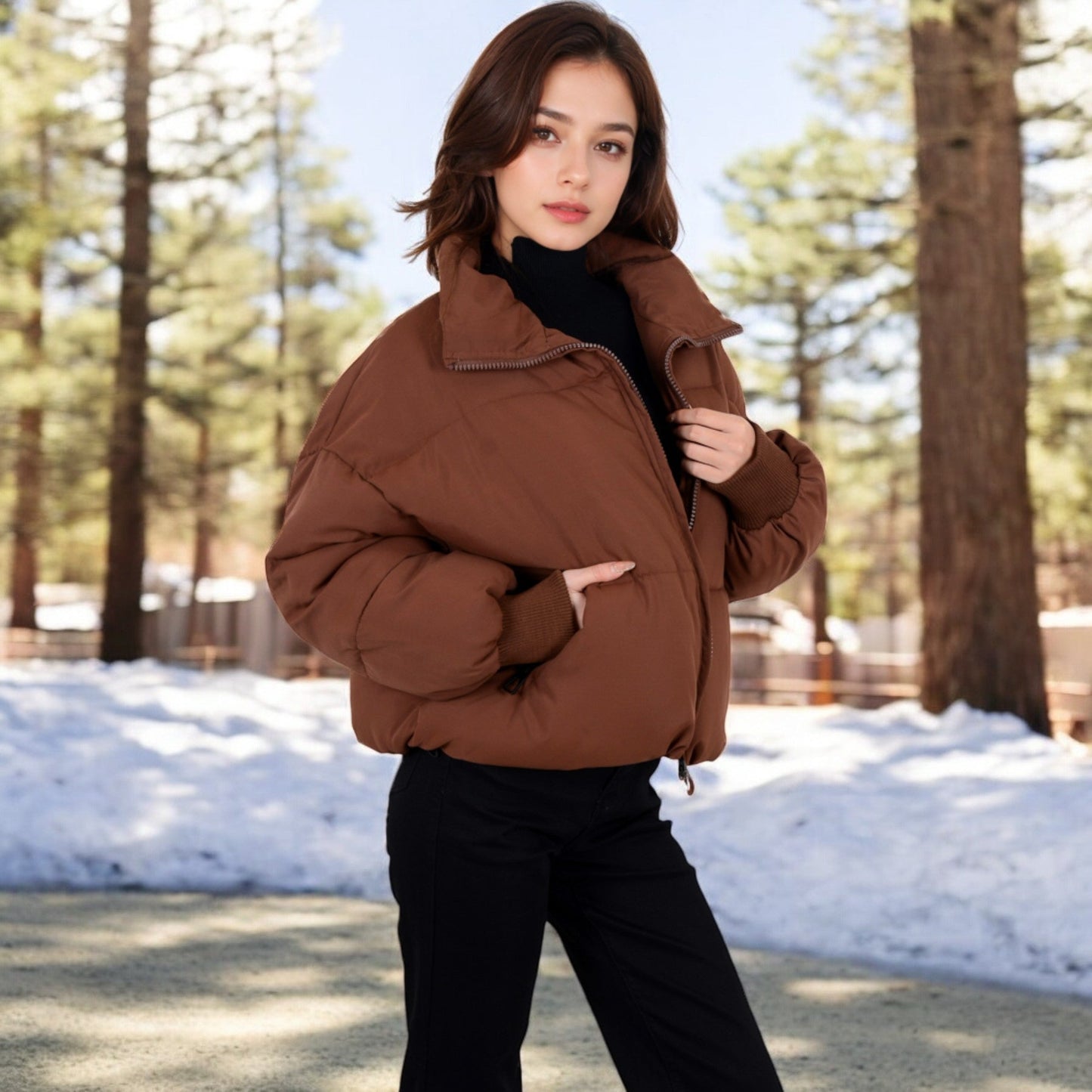 Oversized Quilted Puffer Jacket with Zipper Front