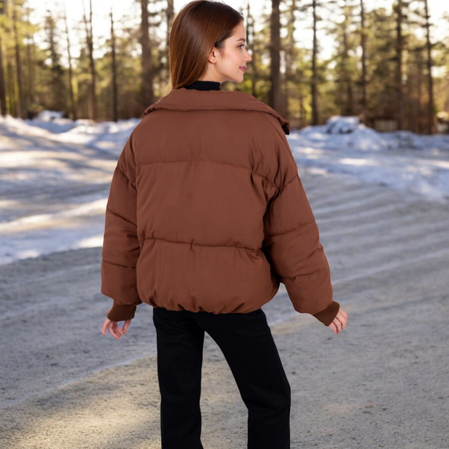Oversized Quilted Puffer Jacket with Zipper Front