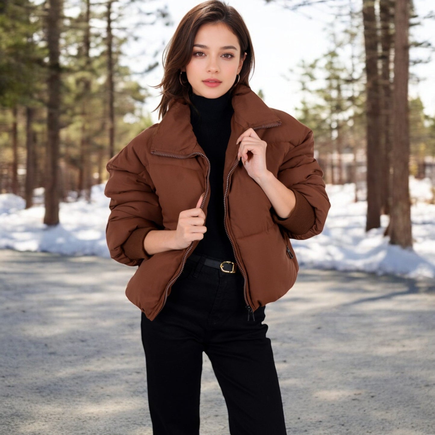 Oversized Quilted Puffer Jacket with Zipper Front