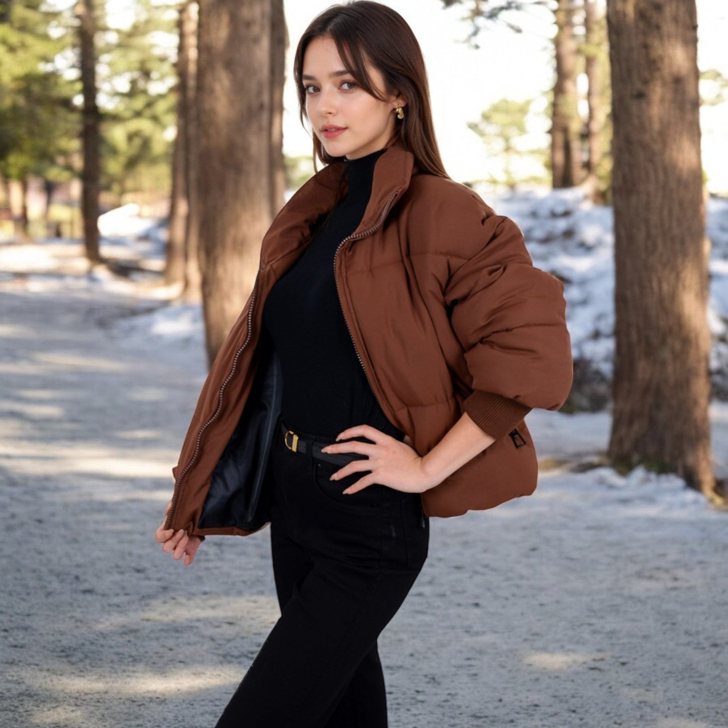 Oversized Quilted Puffer Jacket with Zipper Front