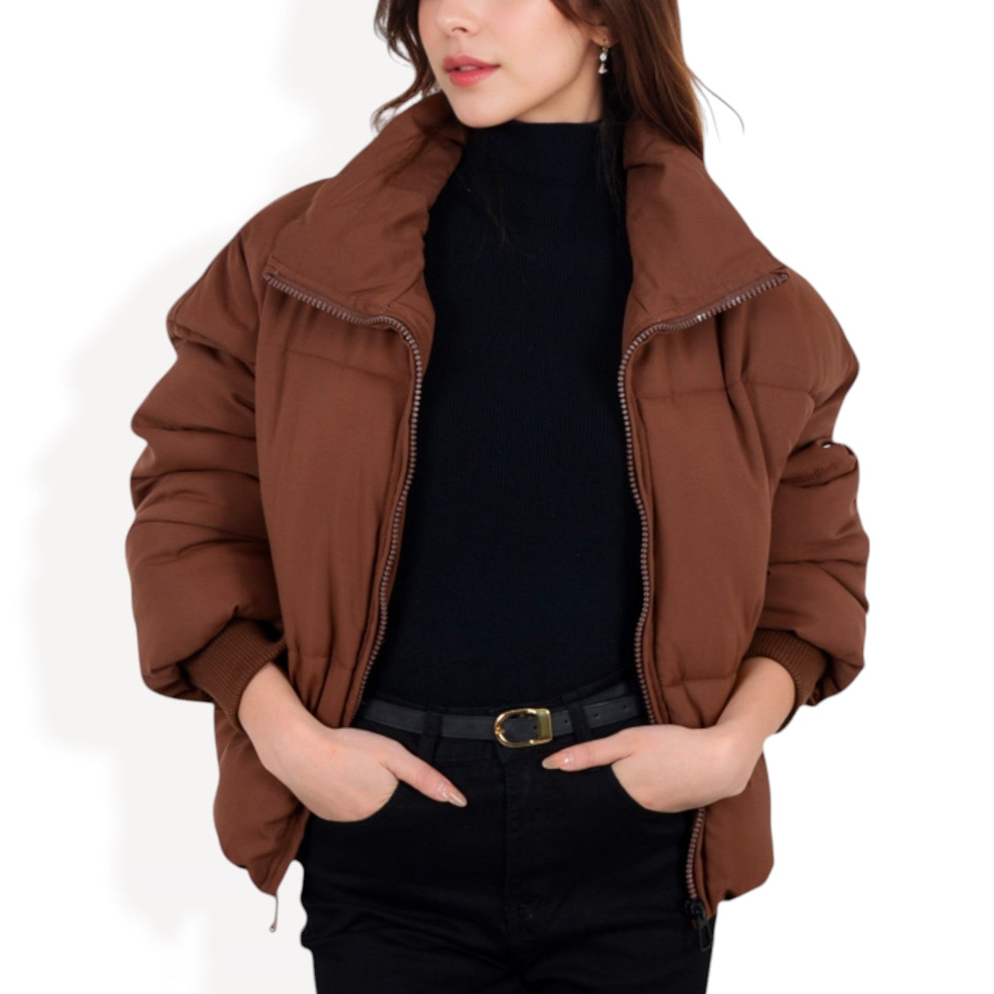 Oversized Quilted Puffer Jacket with Zipper Front