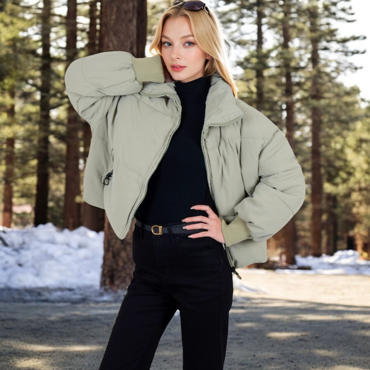 Oversized Quilted Puffer Jacket with Zipper Front