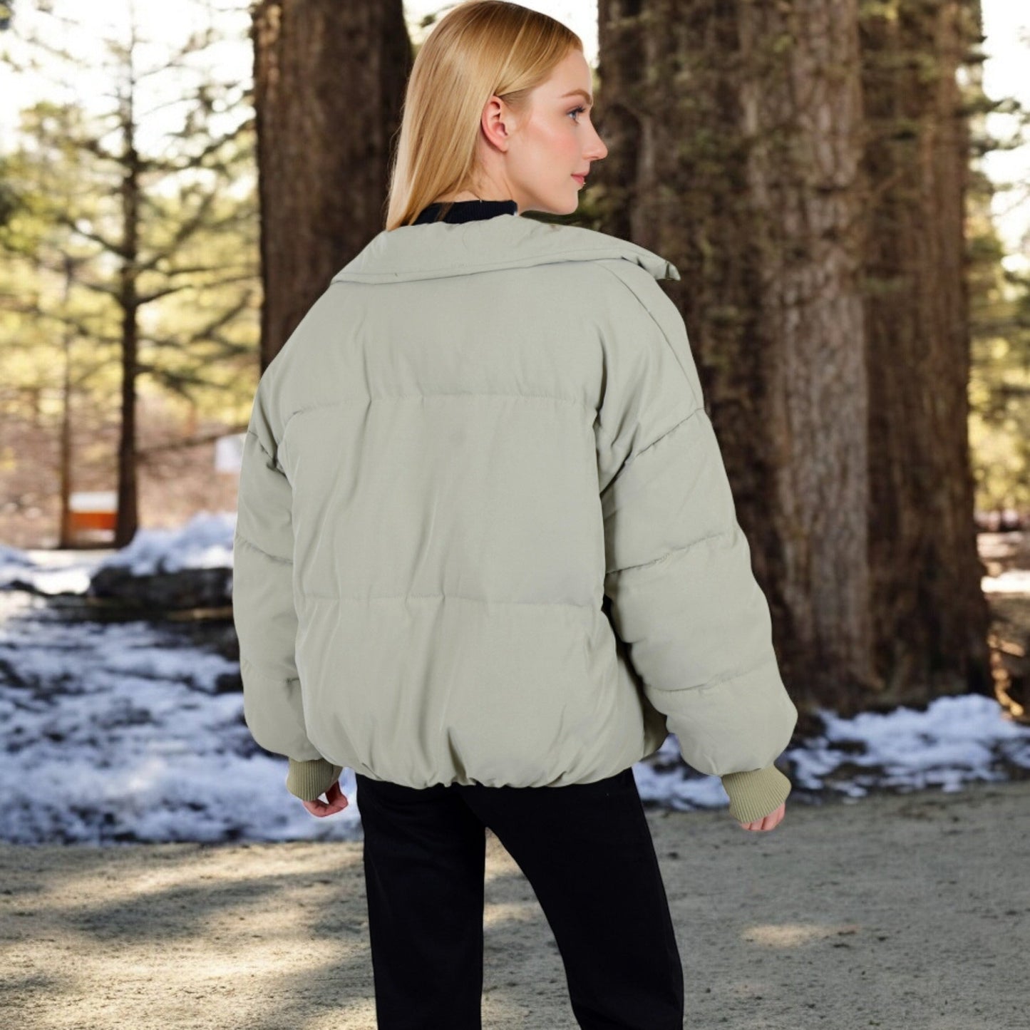 Oversized Quilted Puffer Jacket with Zipper Front