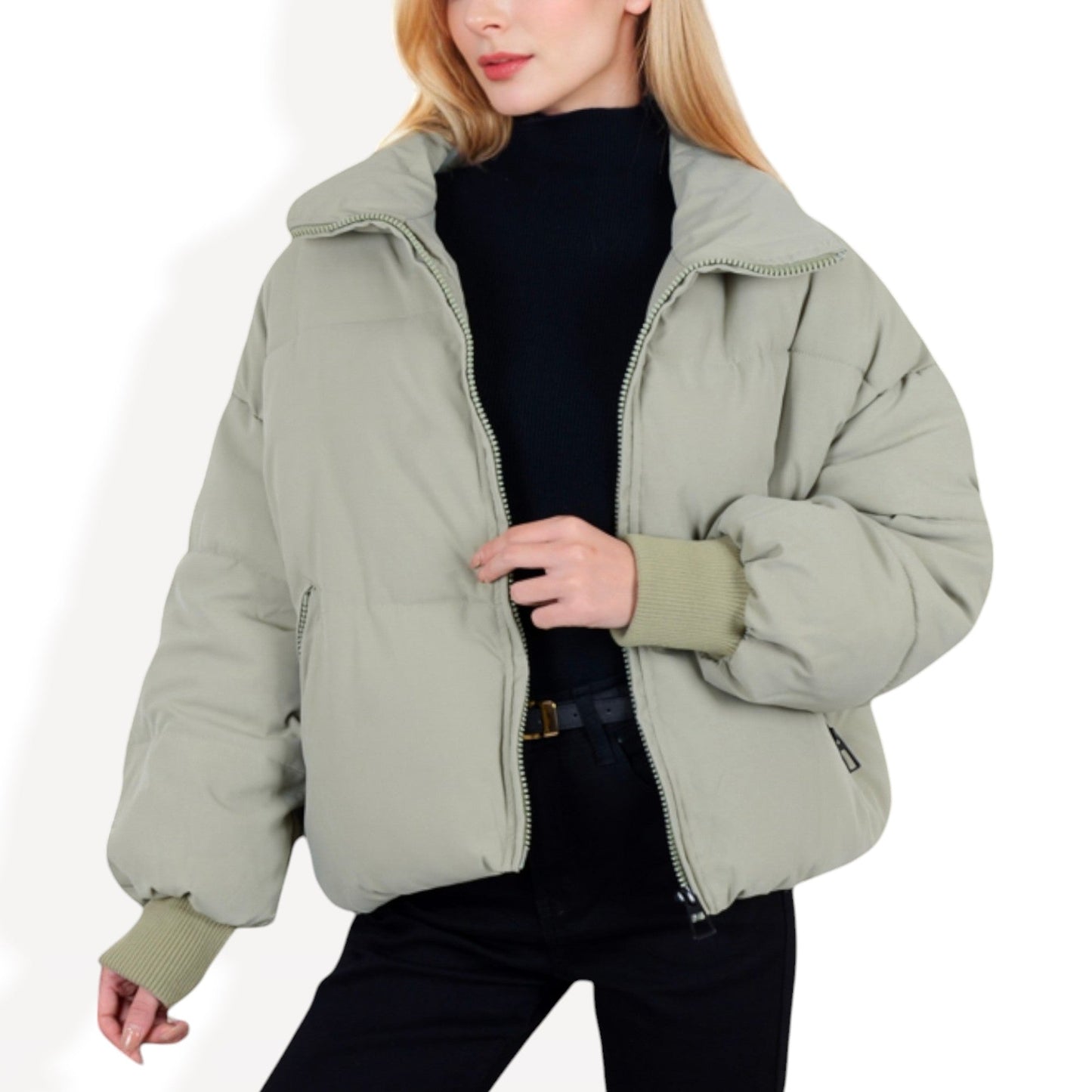 Oversized Quilted Puffer Jacket with Zipper Front