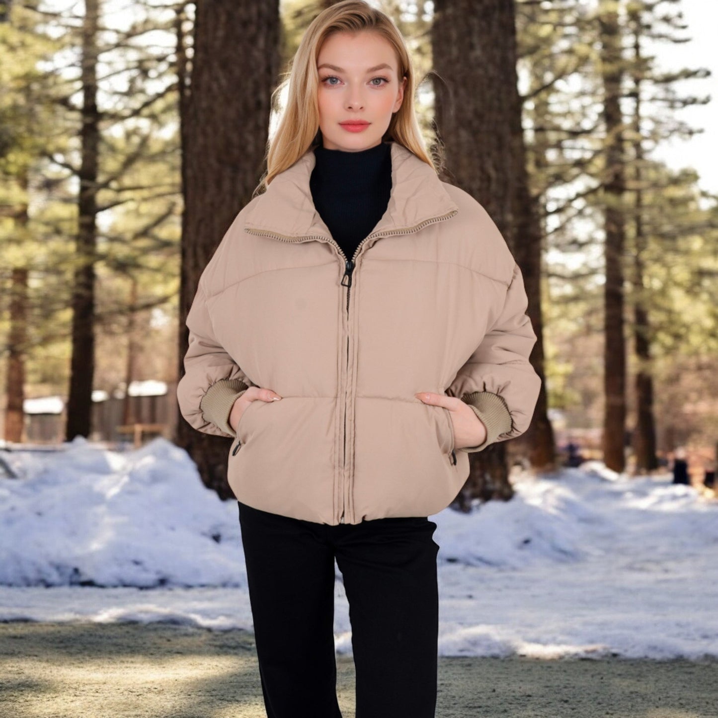Oversized Quilted Puffer Jacket with Zipper Front