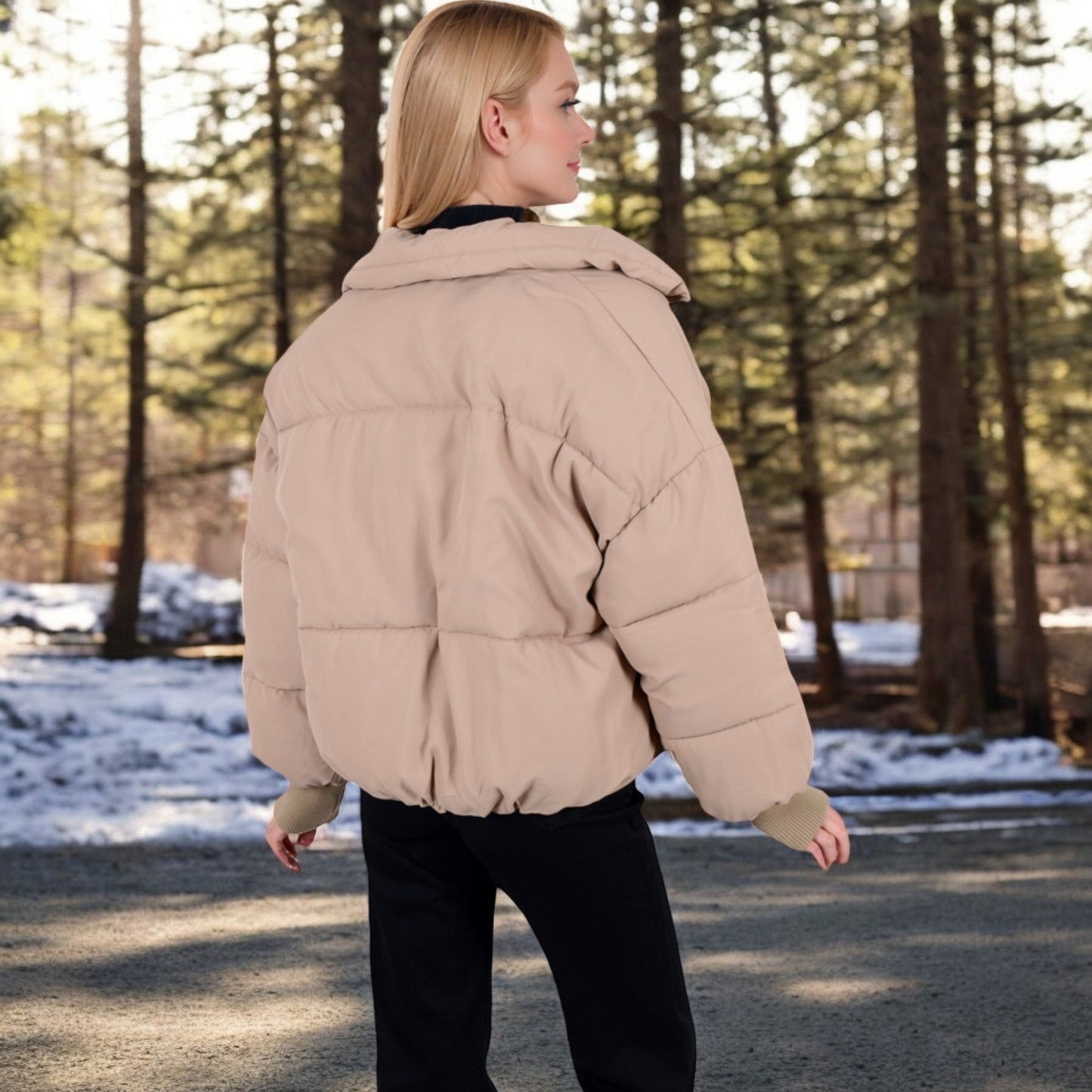 Oversized Quilted Puffer Jacket with Zipper Front