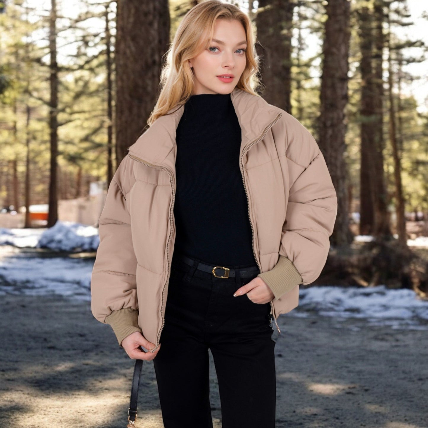 Oversized Quilted Puffer Jacket with Zipper Front